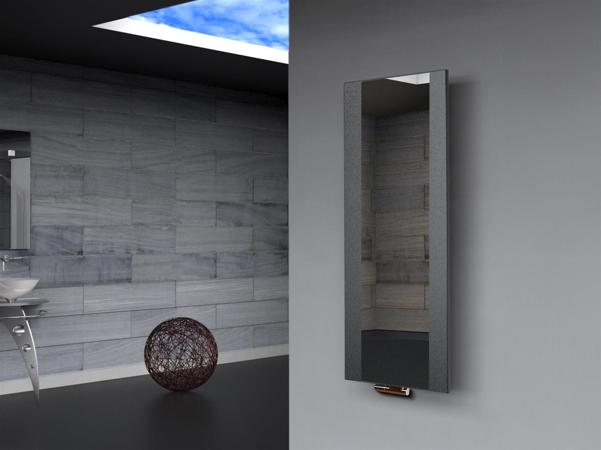 BADHEIZKÖRPER mit Spiegel Design Singapur 2 120x47cm 799 Watt anthrazit - moon SZAGATO Design Handtuchheizkörper mit Mittelanschluss Handtuchwärmer