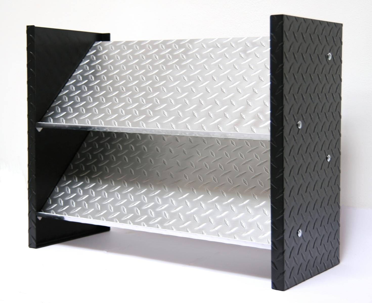 Schuhregal Metall Alu SZAGATO 48x60x26cm 6 Paar 2 Böden Bicolor Made in Germany Schuhschrank Schuhregal Metall Schuhablage schmal Schuhregal schwarz