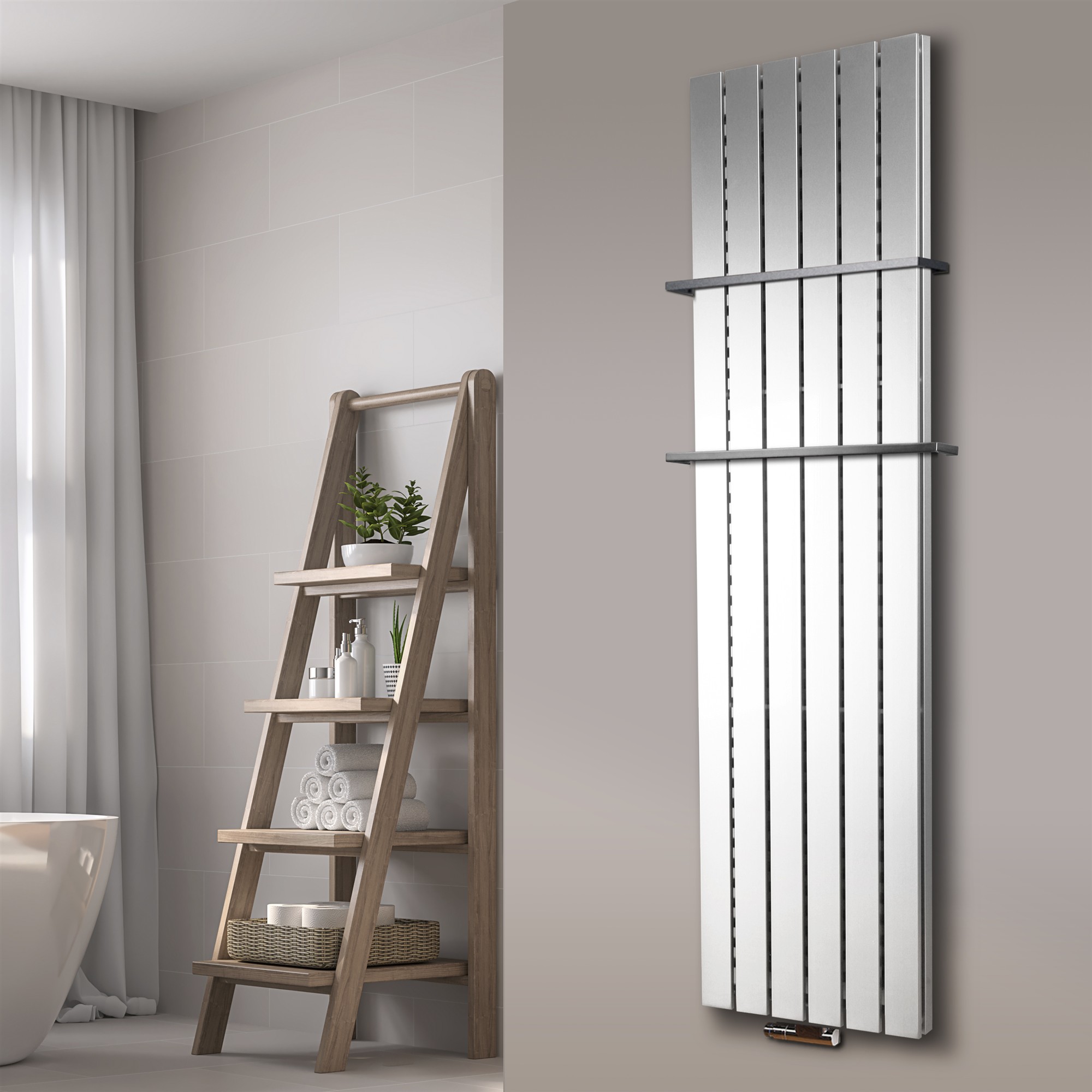 BADHEIZKÖRPER Design Peking 6 180x47cm 1964 Watt weiß (+2 Halter 15mm) SZAGATO Designheizkörper Handtuchheizkörper mit Mittelanschluss Handtuchwärmer
