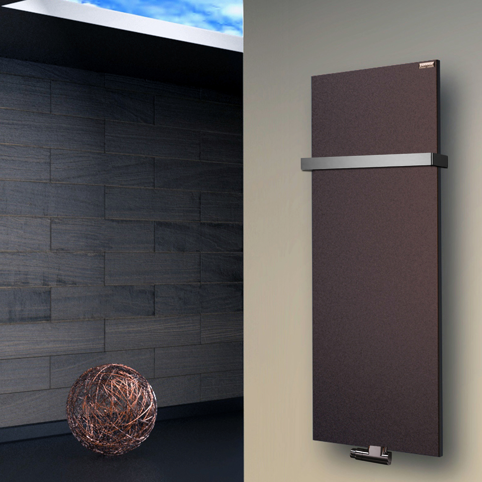 BADHEIZKÖRPER Design Mirror Steel 2 120x47cm 799 Watt braun (+1 Halter 30mm) SZAGATO Designheizkörper Handtuchheizkörper mit Mittelanschluss