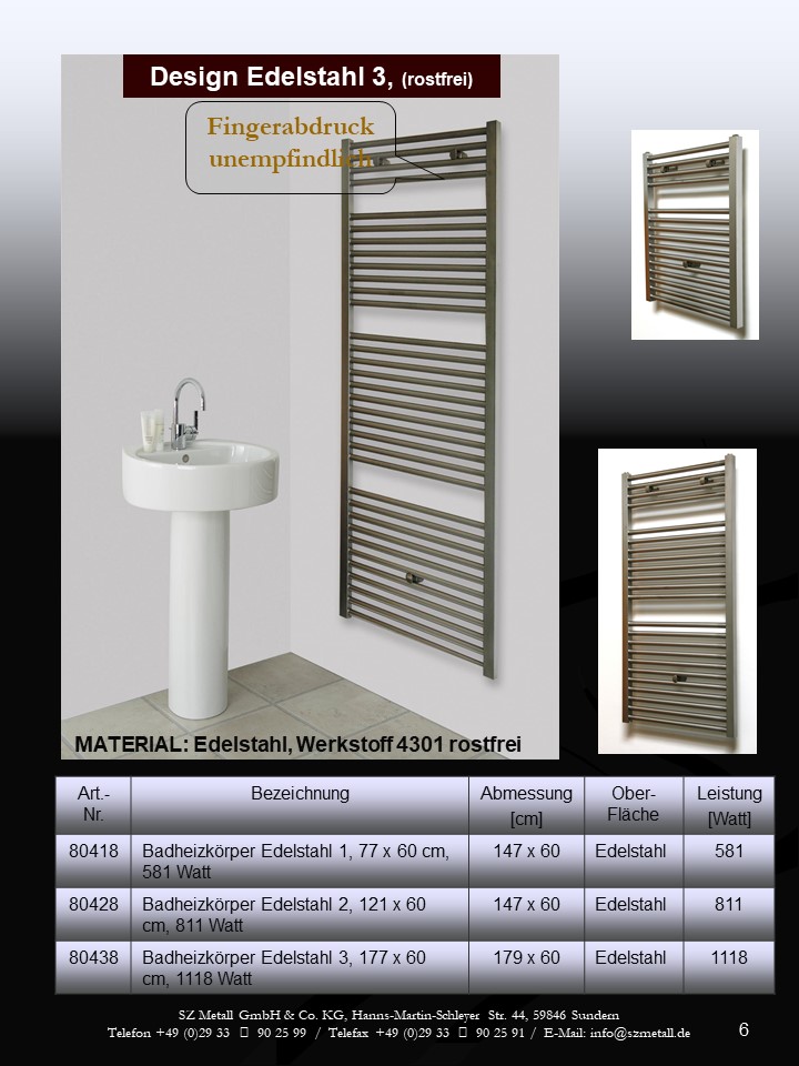 BADHEIZKÖRPER Design Hamburg 2 121x60cm 811 Watt  SZAGATO Design Heizkörper Handtuchheizkörper Seitenanschluss Handtuchwärmer mit Seitenanschluss