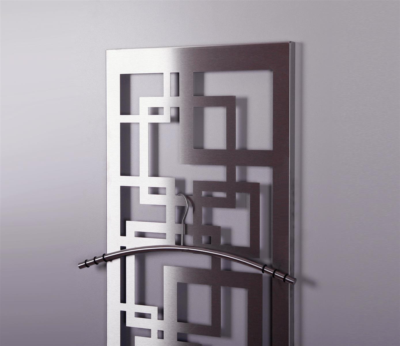 Garderobe Wandgarderobe Design Quadrat 140x40cm Edelstahl matt SZAGATO Garderobe Metall Garderobe Wand Garderobenpaneel Garderobenleiste Flur
