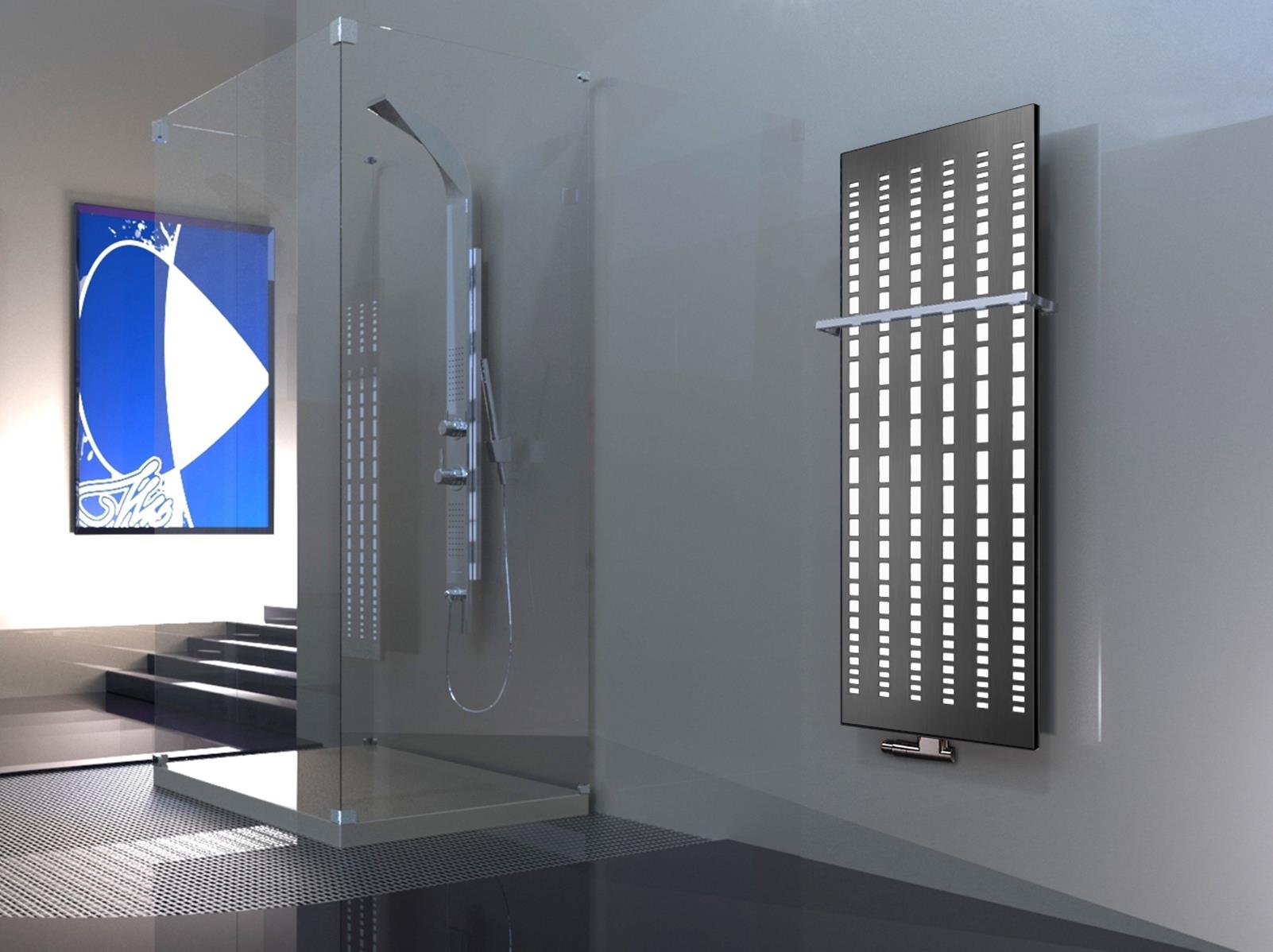 BADHEIZKÖRPER Design broken Mirror 2 120x47cm 799 Watt Edelstahl matt (+1 Halter 15mm) SZAGATO Designheizkörper mit Mittelanschluss Handtuchwärmer