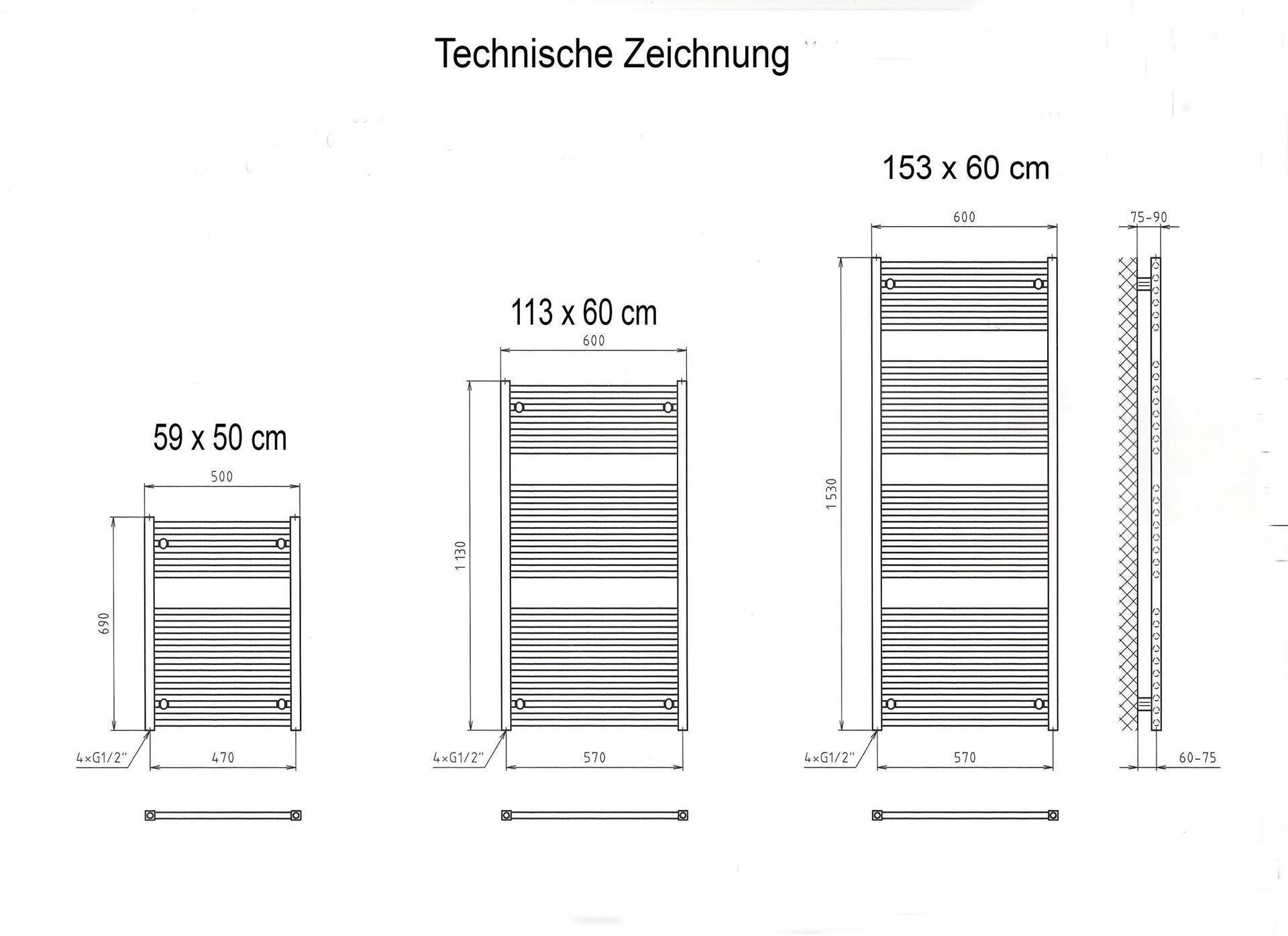 BADHEIZKÖRPER Design Berlin 1 69x50cm 387 Watt weiß SZAGATO Handtuchheizkörper mit Seitenanschluss Handtuchwärmer mit Seitenanschluss