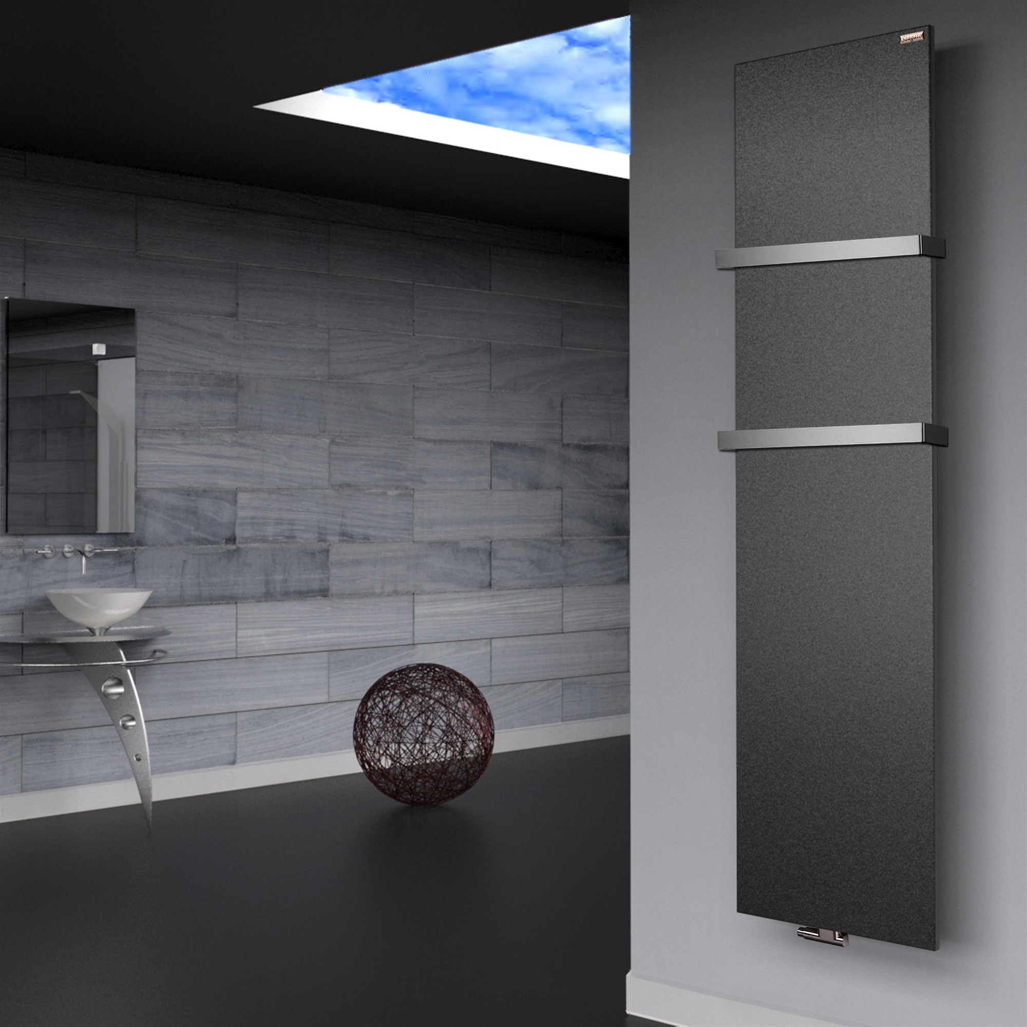 BADHEIZKÖRPER Design Mirror Steel 3 180x47cm 1118 Watt anthrazit - moonstone (+2 Halter 30mm) SZAGATO Designheizkörper Mittelanschluss Handtuchwärmer