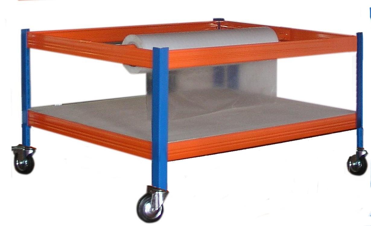Packtisch 300 kg Profi 2 HxBxT 150x180x120cm SZAGATO inkl. Rollwagen 55x80x120cm blau - orange Verpackungstisch Verpackungsstation Pakete Pakettisch