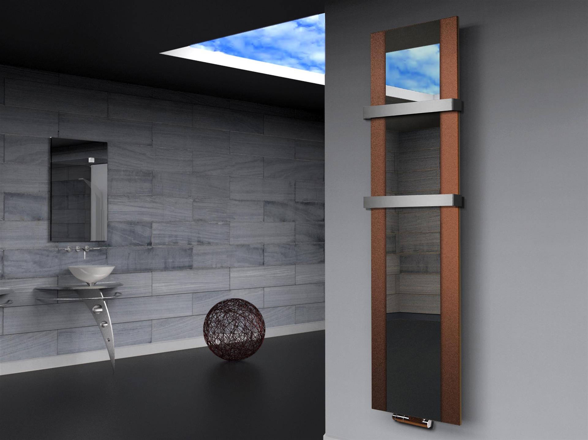 BADHEIZKÖRPER mit Spiegel Design Singapur 3 180x47cm 1118 Watt braun  (+2 Halter 50mm) SZAGATO Designheizkörper mit Mittelanschluss Handtuchwärmer