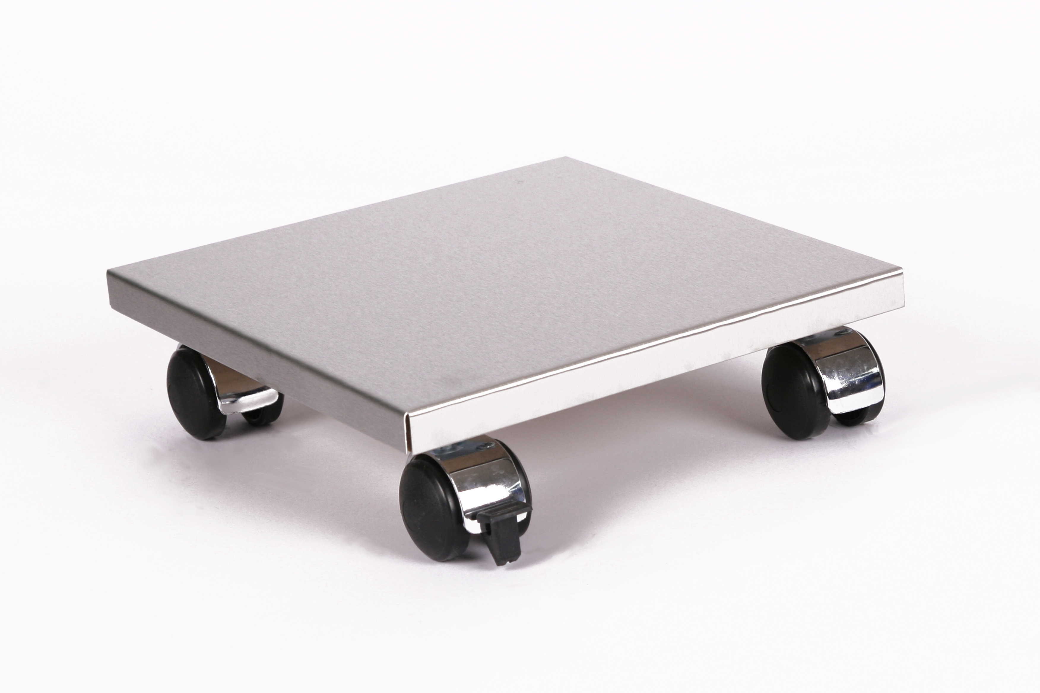 Rollbrett Pflanzenroller 30x30cm Edelstahl 120kg Chromrollen + Bremse SZAGATO Made in Germany Blumenuntersetzer Möbelroller Outdoor Blumenroller