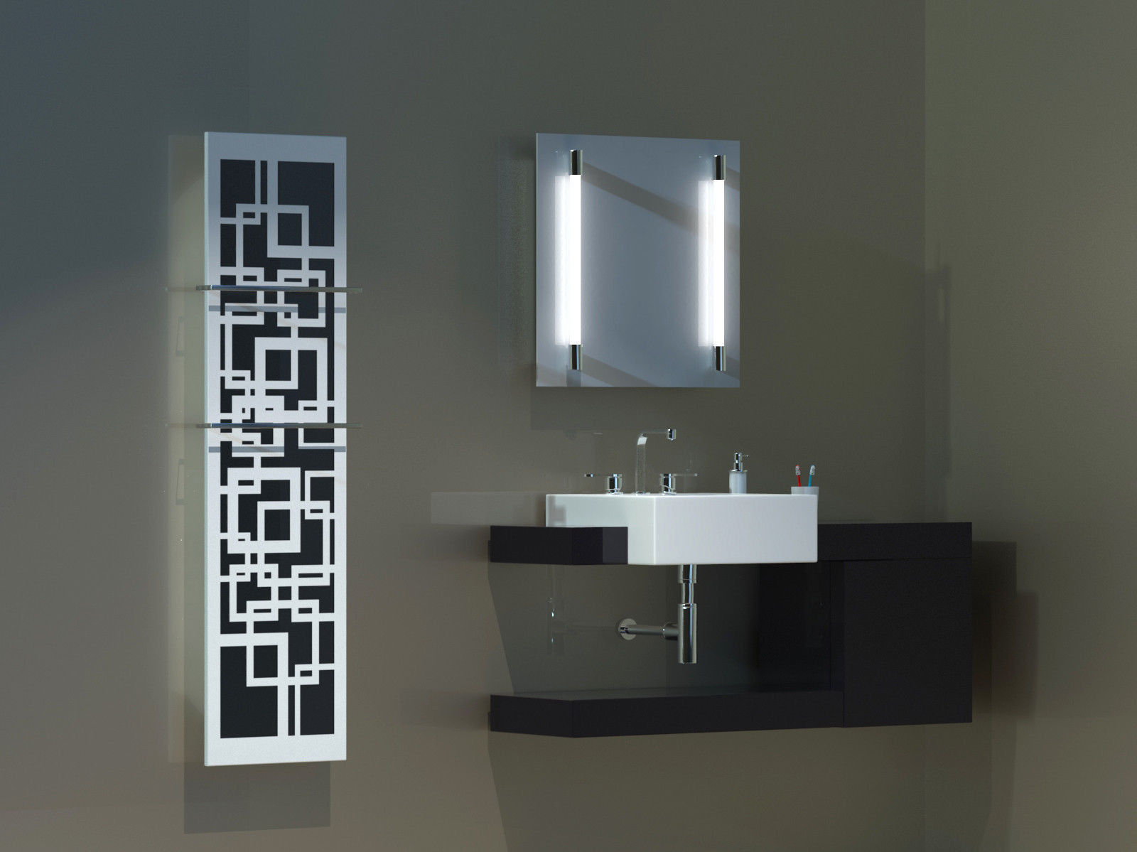 BADHEIZKÖRPER Design Quadrat 3 180x47cm 1118Watt weiß (+2 Halter 15mm) SZAGATO Designheizkörper Handtuchheizkörper mit Mittelanschluss Handtuchwärmer