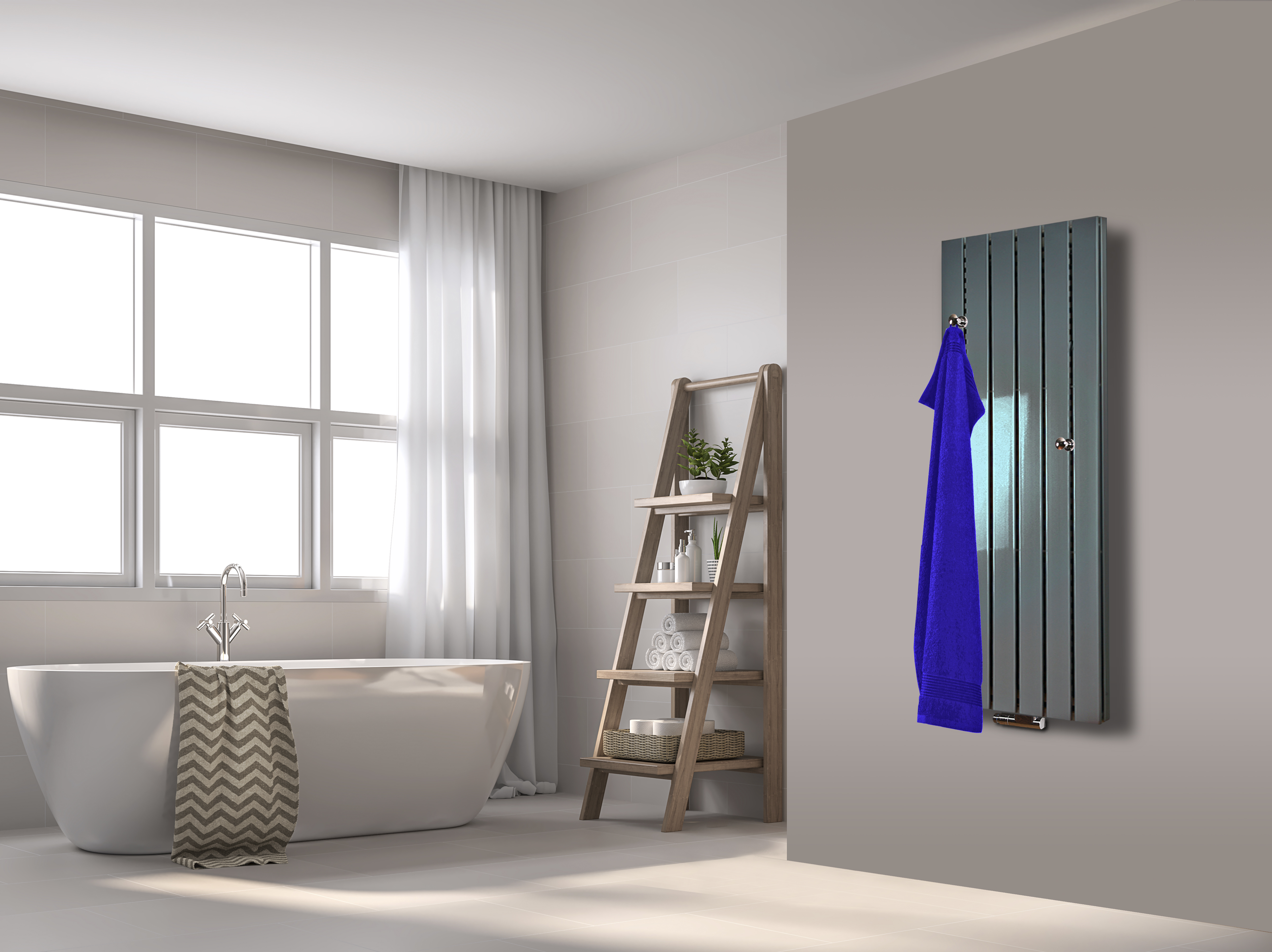 BADHEIZKÖRPER Design Peking 5 120x47cm 1458 Watt Edelstahloptik (+2 Knopfhalter) SZAGATO Designheizkörper Handtuchheizkörper mit Mittelanschluss Handtuchwärmer