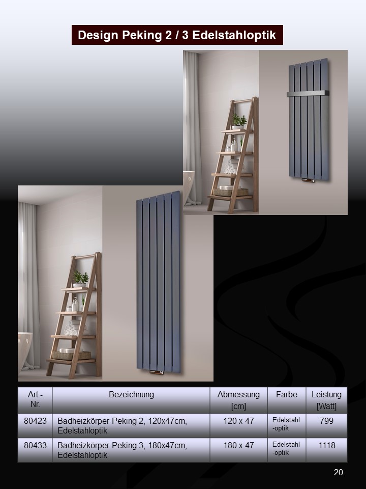 BADHEIZKÖRPER Design Peking 3 180x47cm Edelstahloptik (+2 Halter 50mm Hochglanz) SZAGATO Designheizkörper Handtuchheizkörper mit Mittelanschluss