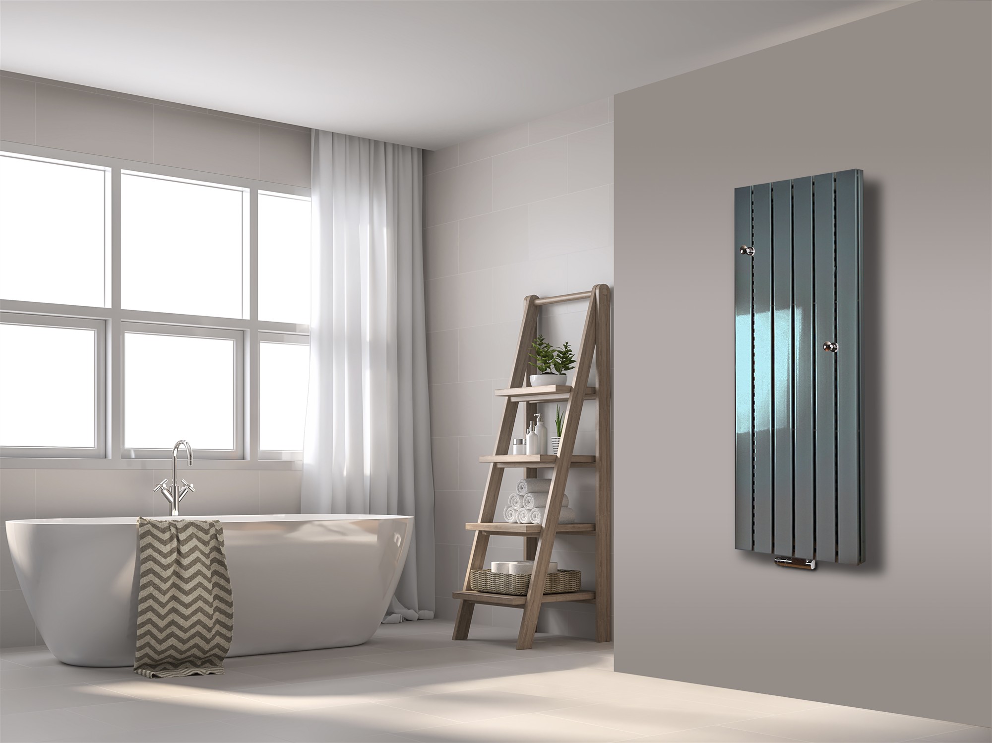 BADHEIZKÖRPER Design Peking 5 120x47cm 1458 Watt Edelstahloptik (+2 Knopfhalter) SZAGATO Designheizkörper Handtuchheizkörper mit Mittelanschluss Handtuchwärmer
