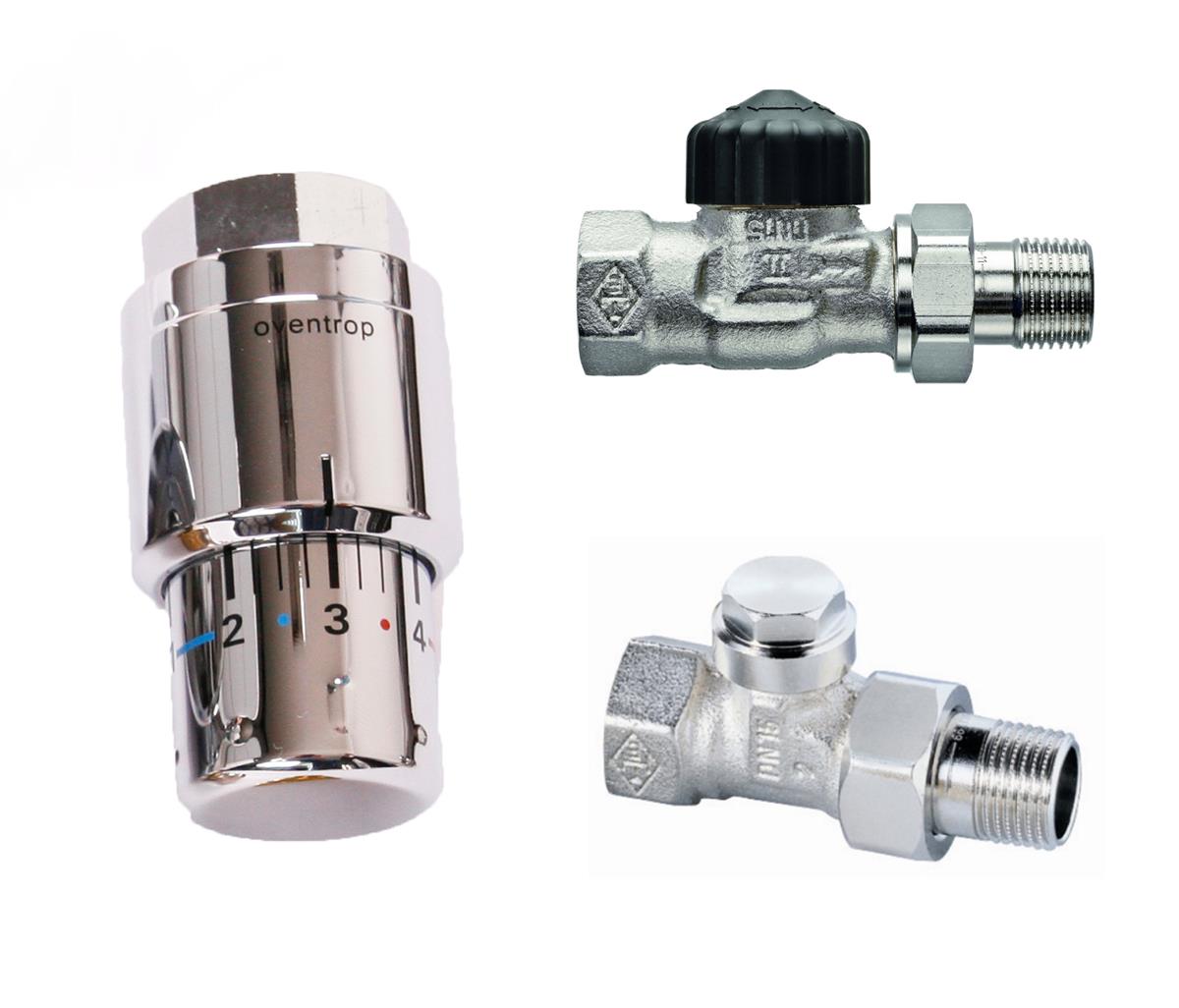 Heizkörper Seitenanschluss SET Durchgang 1/2 Zoll mit Thermostat chrom SZAGATO