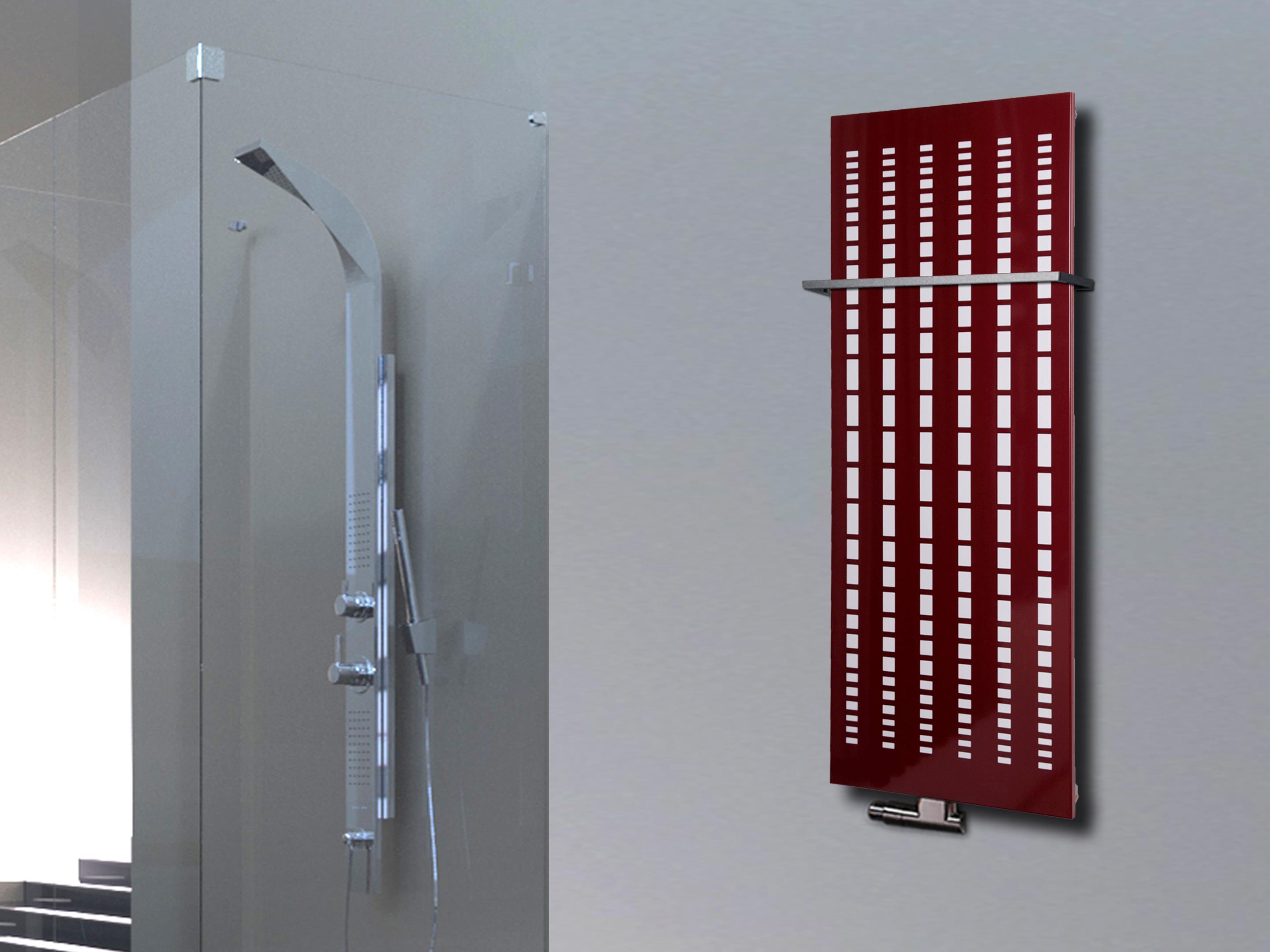 BADHEIZKÖRPER Design broken Mirror 2 120x47cm 799Watt rot (+1 Halter 15mm) SZAGATO Designheizkörper Handtuchheizkörper Mittelanschluss Handtuchwärmer