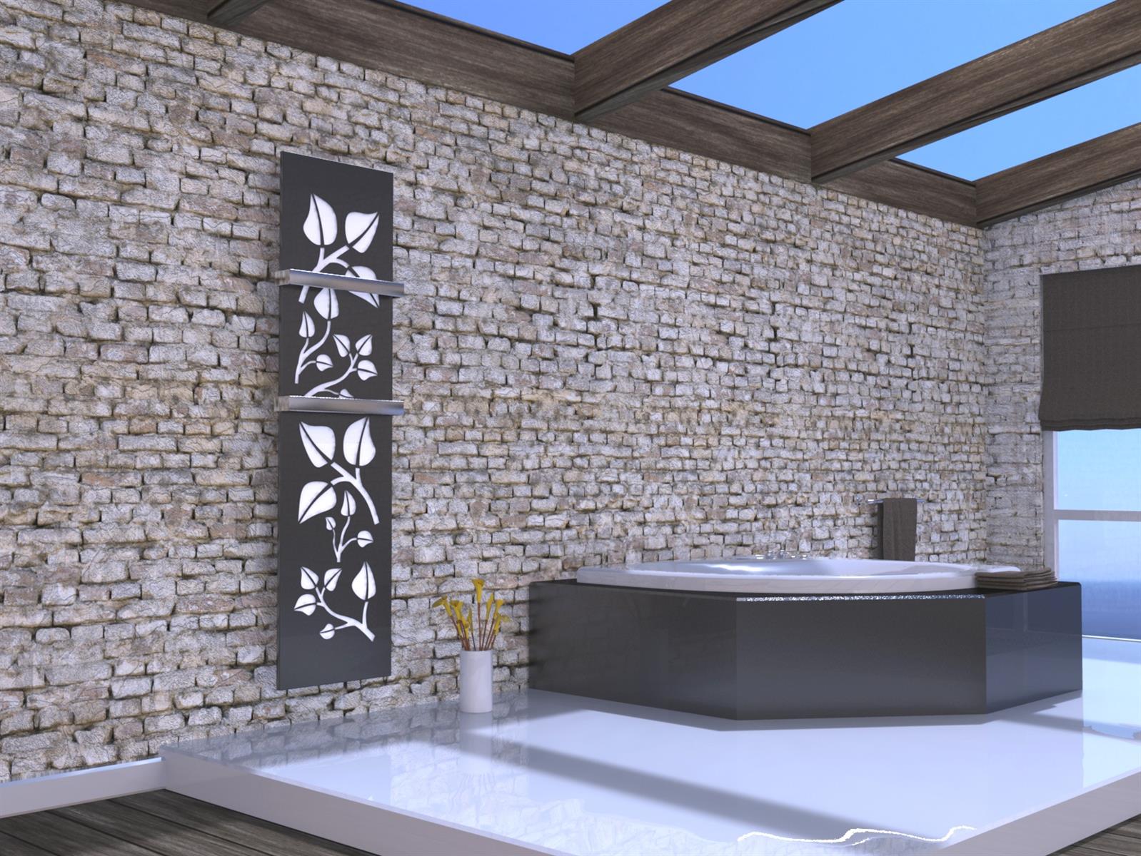 BADHEIZKÖRPER Design Leaves 3 180x47cm 1118 Watt anthrazit - moonstone (+2 Halter 50mm) SZAGATO Designheizkörper mit Mittelanschluss Handtuchwärmer