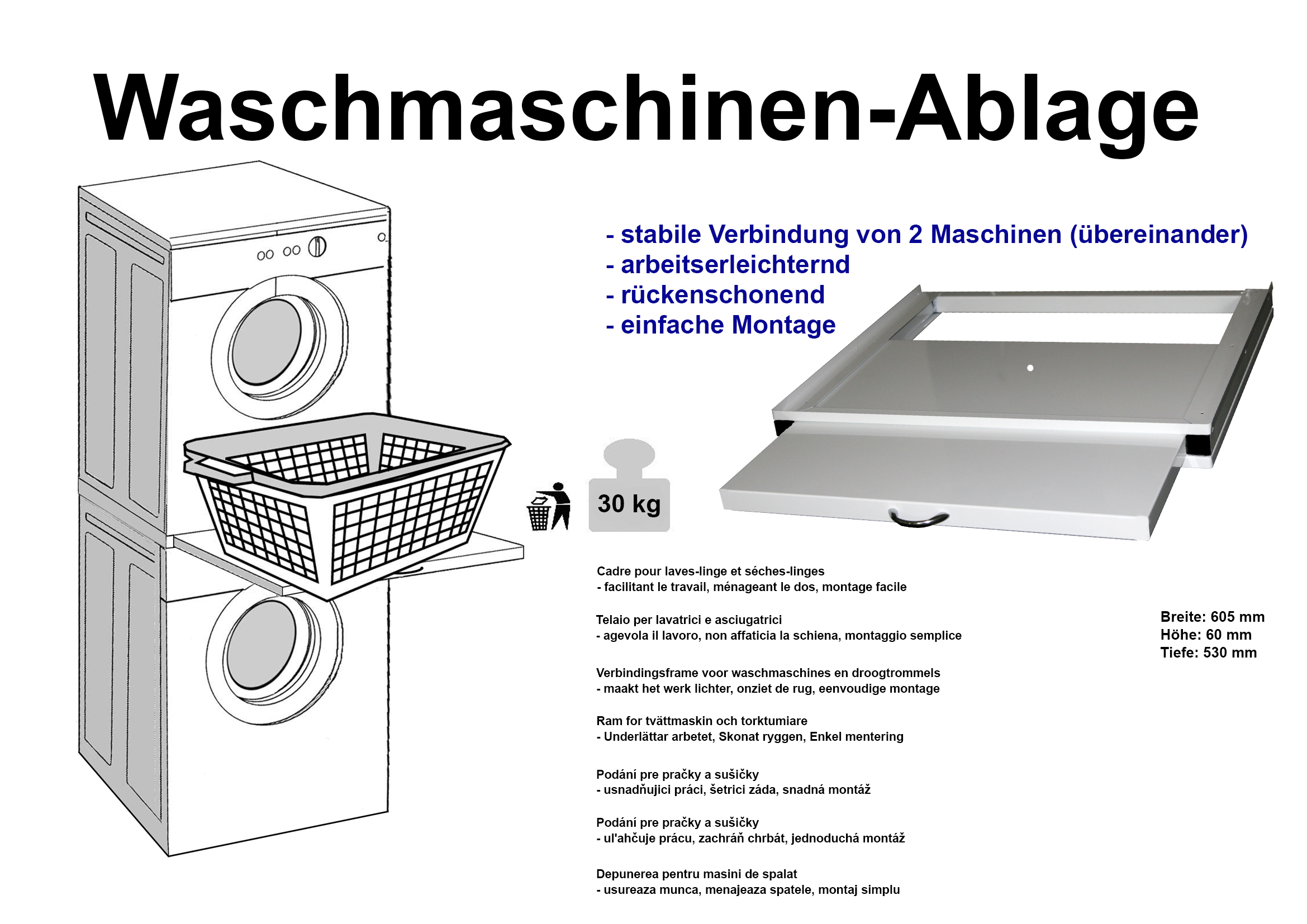 Waschmaschinen Ablage ausziehbar BxTxH 61x53x6cm weiß ZAGATO Made in Germany Waschmaschinensockel Waschmaschinen Unterschrank Waschmaschinenerhöhung