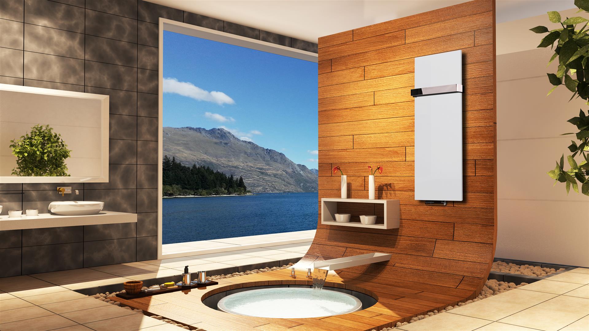 BADHEIZKÖRPER Design Mirror Steel 2 120x47cm 799 Watt weiß (+1 Halter glänzend 50mm) SZAGATO Handtuchheizkörper mit Mittelanschluss Handtuchwärmer