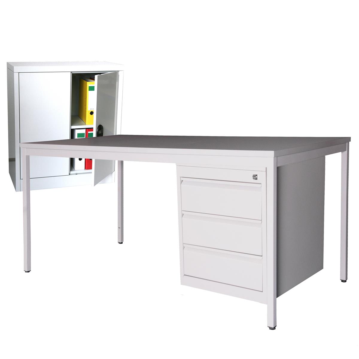 Schreibtisch 180x100cm SET+ Unterbauschrank Profi 3 Schubladen + Stahlschrank 90cm grau SZAGATO Arbeitstisch Bürotisch Druckertisch Schreibti günstig