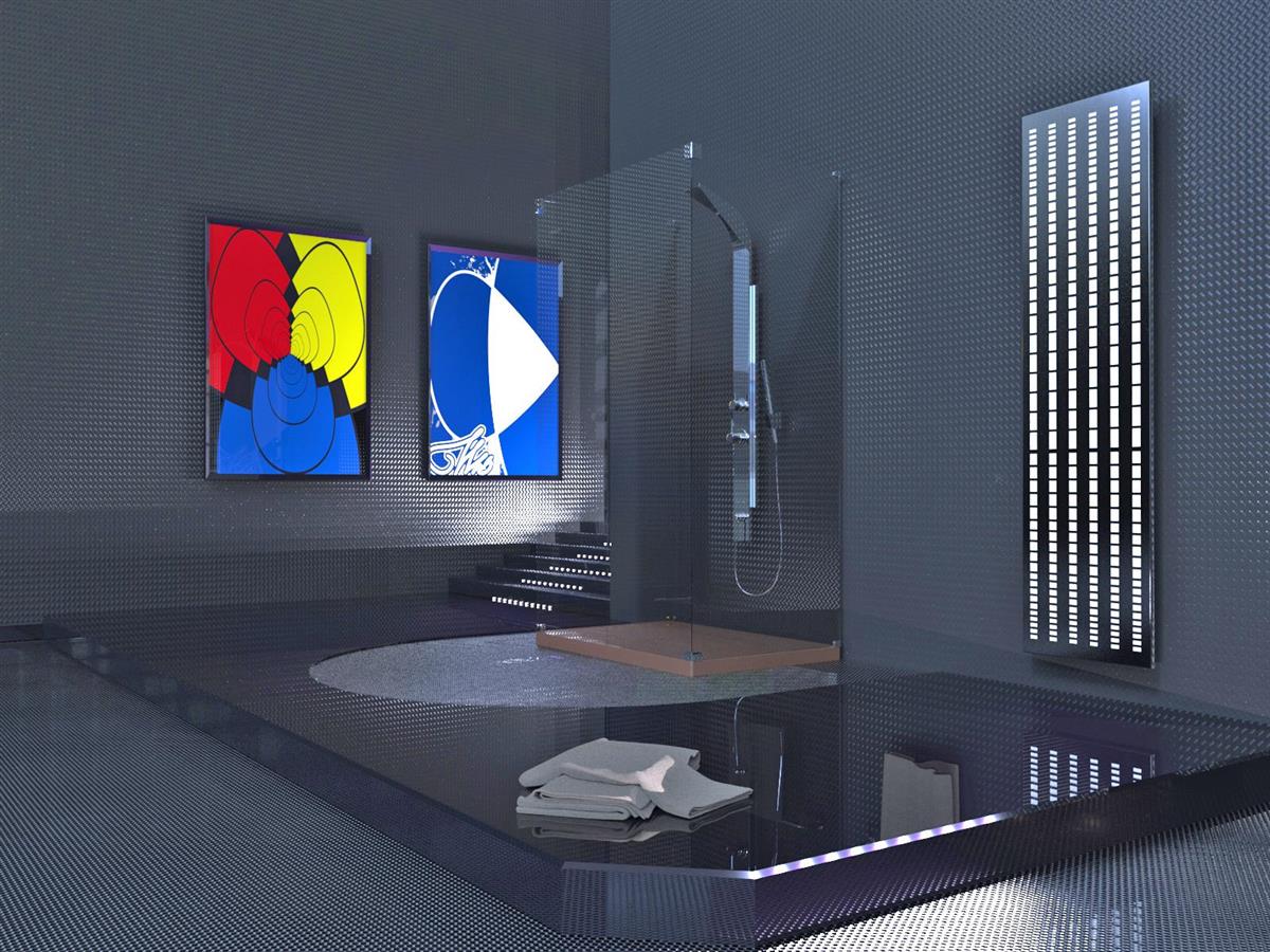 BADHEIZKÖRPER Design broken Mirror 3 180x47cm 1118 Watt Edelstahl (+1 Halter glänzend 50mm) SZAGATO Designheizkörper Mittelanschluss Handtuchwärmer