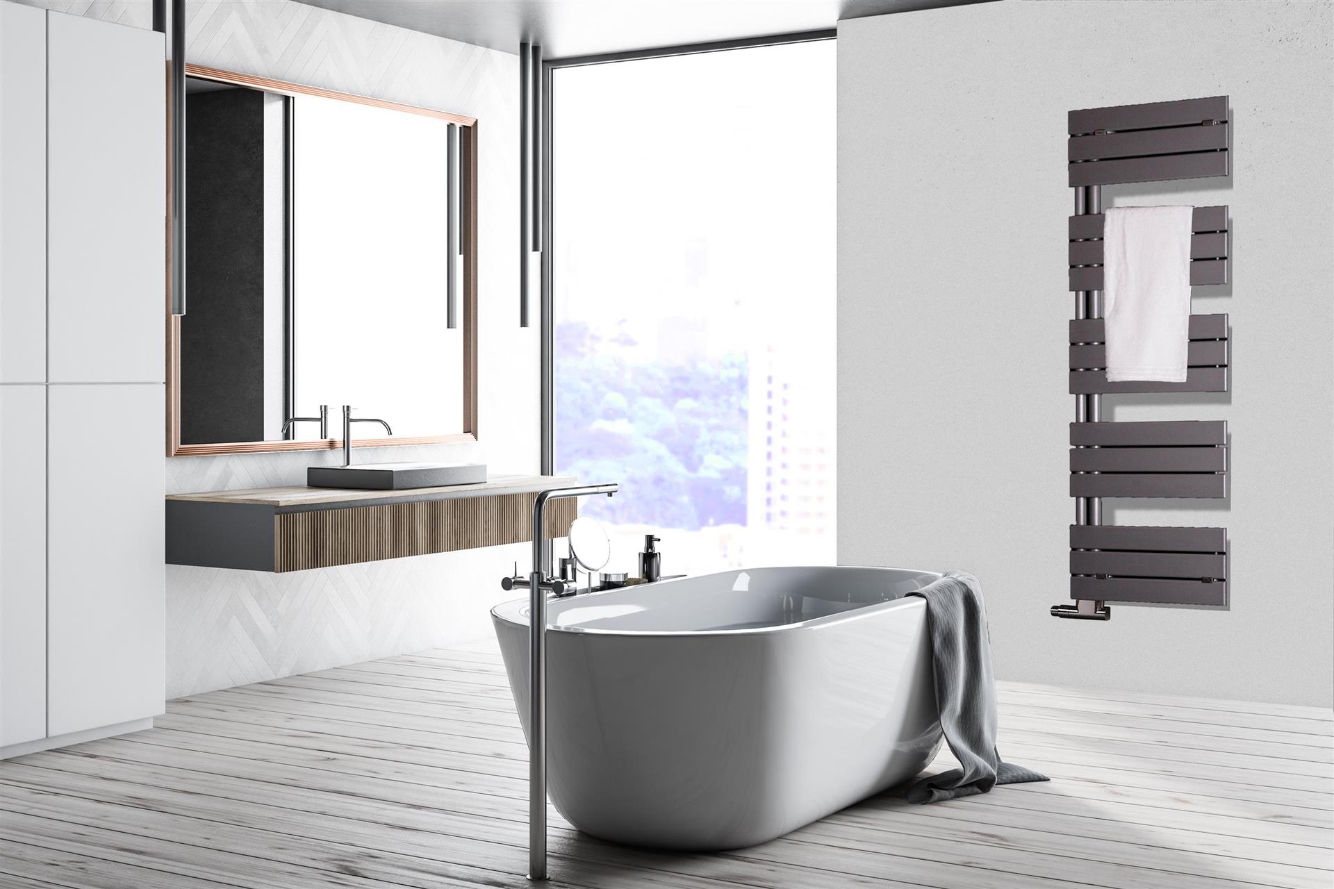 BADHEIZKÖRPER Design Chicago 2 145x50cm 640 Watt anthrazit - moonstone SZAGATO Designheizkörper Handtuchheizkörper mit Mittelanschluss Handtuchwärmer