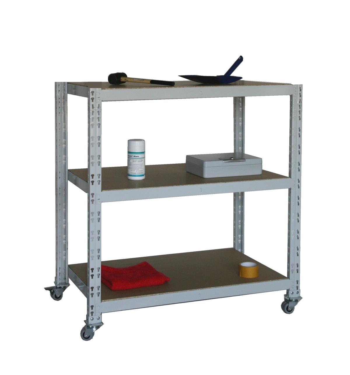 Transportwagen Rollregal 300kg HxLxB 90x100x60cm 3 Böden grau SZAGATO Büro Rollwagen Rollregal Archivregal mit Rollen Büroregal Bürowagen Aktenwagen