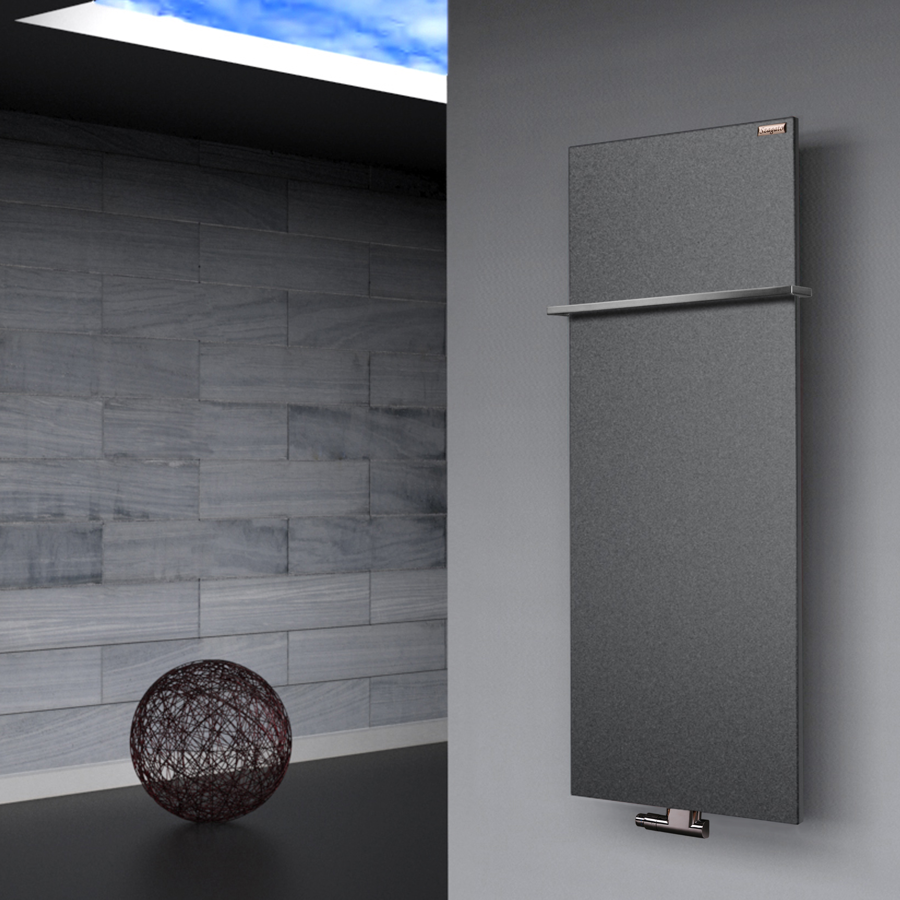 BADHEIZKÖRPER Design Mirror Steel 2 120x47cm 799 Watt anthrazit - moonstone (+1 Halter 15mm) SZAGATO Designheizkörper Mittelanschluss Handtuchwärmer