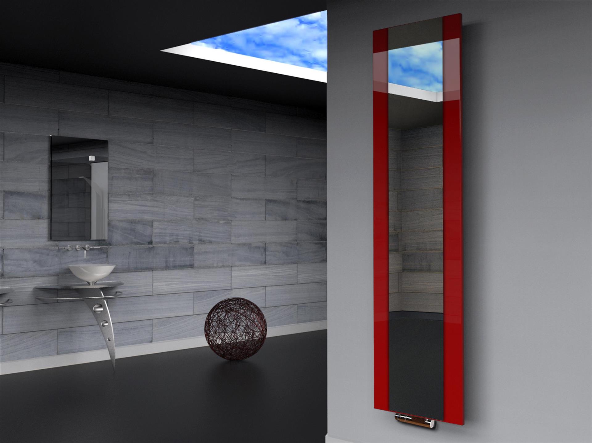 BADHEIZKÖRPER mit Spiegel Design Singapur 3 180x47cm 1118 Wat rot SZAGATO Designheizkörper Handtuchheizkörper mit Mittelanschluss Handtuchwärmer