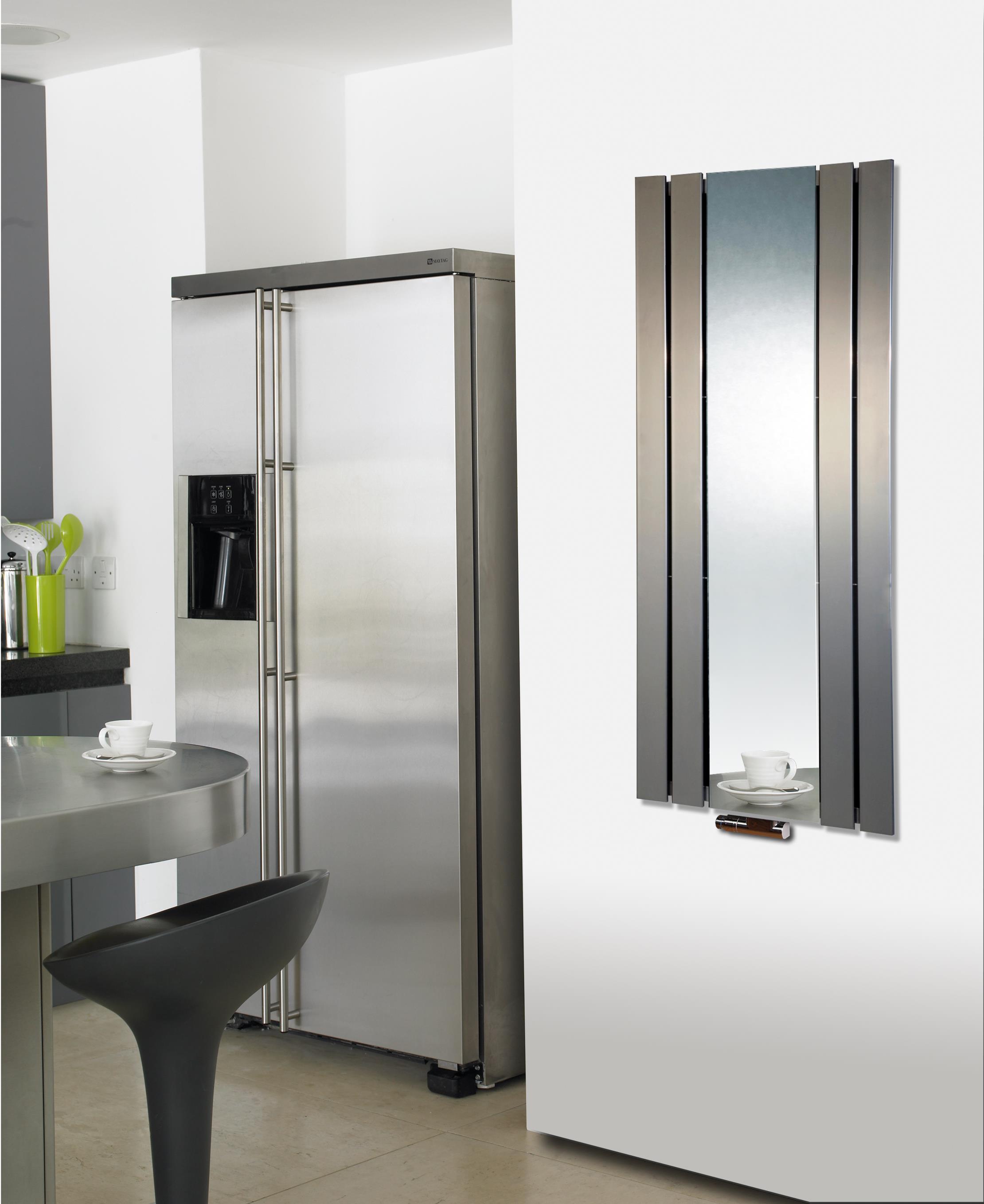 BADHEIZKÖRPER mit Spiegel Design Shanghai 2 120 x 55cm 581 Watt Edelstahloptik SZAGATO Hadntuchwärmer Handtuchheizkörper mit Mittelanschluss