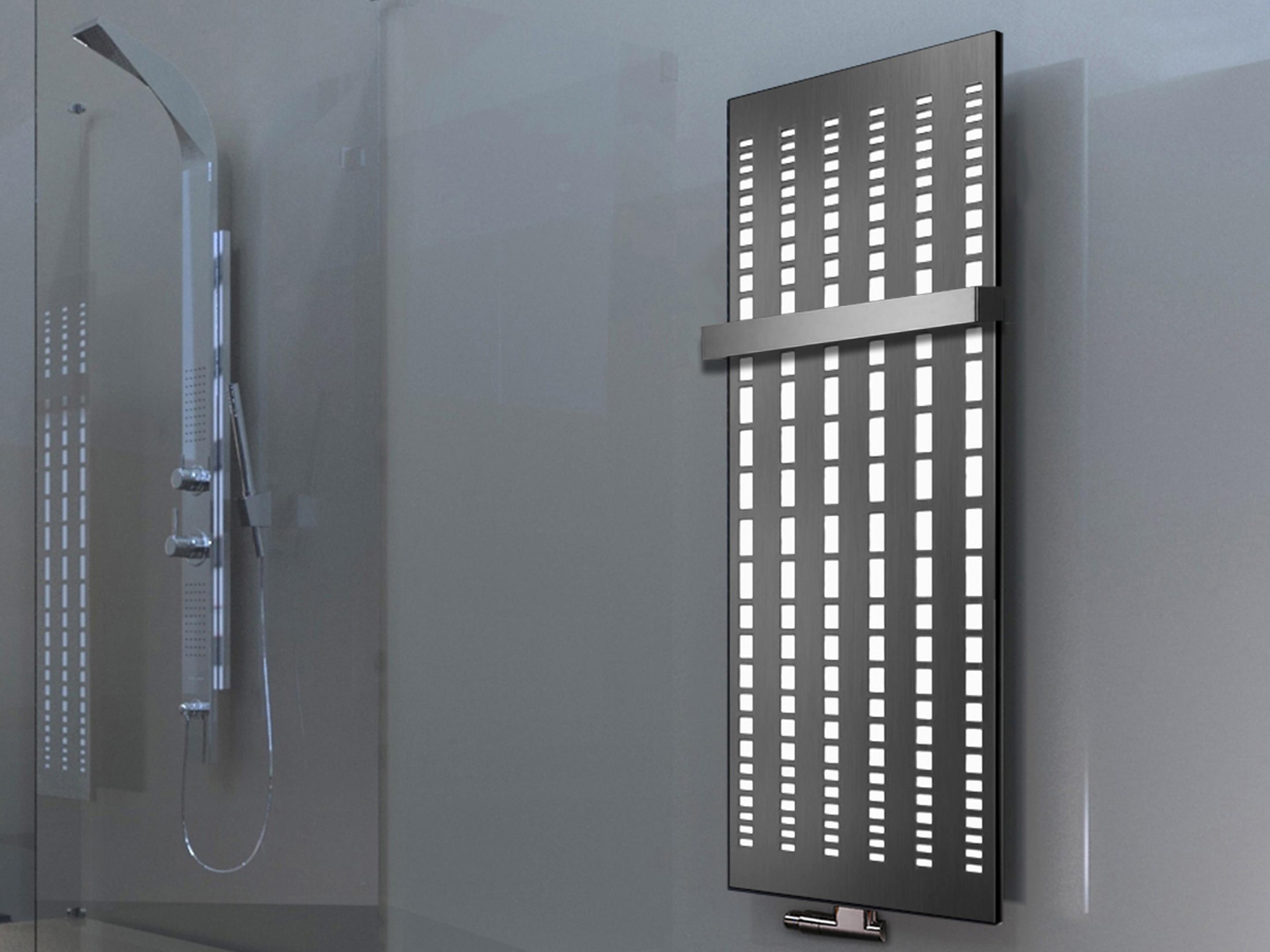 BADHEIZKÖRPER Design broken Mirror 2 120x47cm 799 Watt Edelstahl matt (+1 Halter 50mm) SZAGATO Designheizkörper mit Mittelanschluss Handtuchwärmer