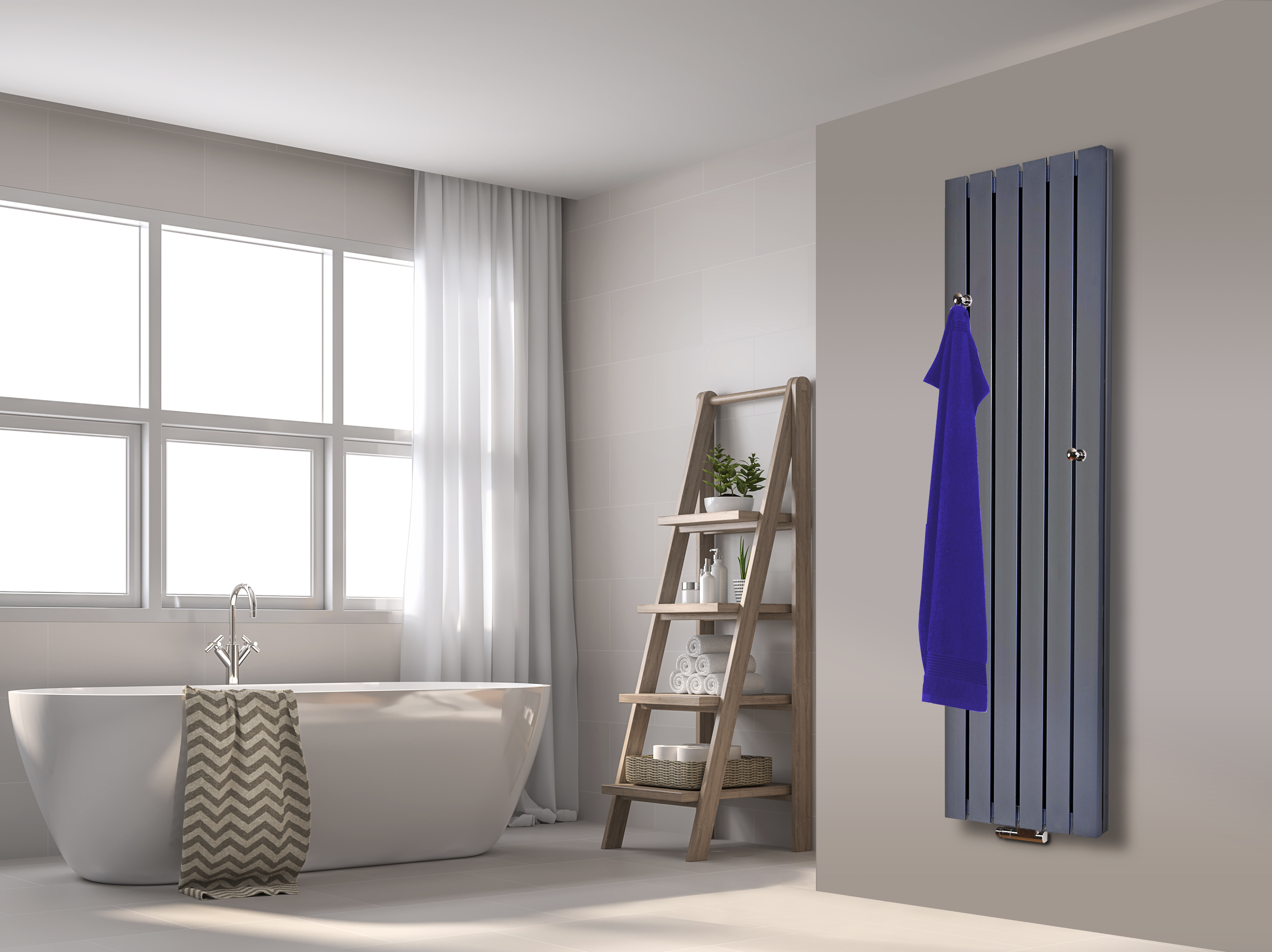 BADHEIZKÖRPER Design Peking 6 180x47cm 1964 Watt Edelstahloptik (+2 Knopfhalter) SZAGATO Designheizkörper Handtuchheizkörper mit Mittelanschluss Handtuchwärmer