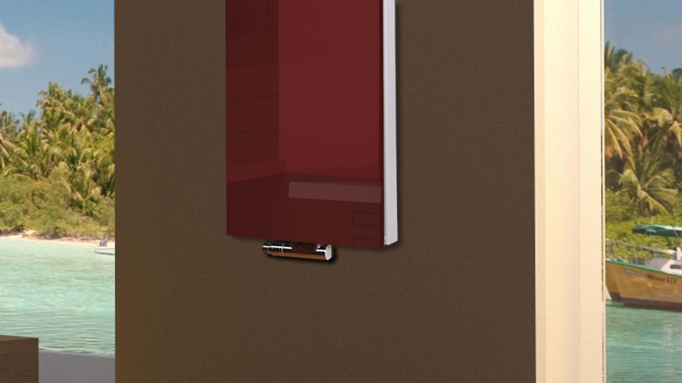 BADHEIZKÖRPER Glas Montevideo 5 Glasfront 120x47cm 1458 Watt rot +1 Halter 50mm SZAGATO Designheizkörper Handtuchheizkörper mit Mittelanschluss