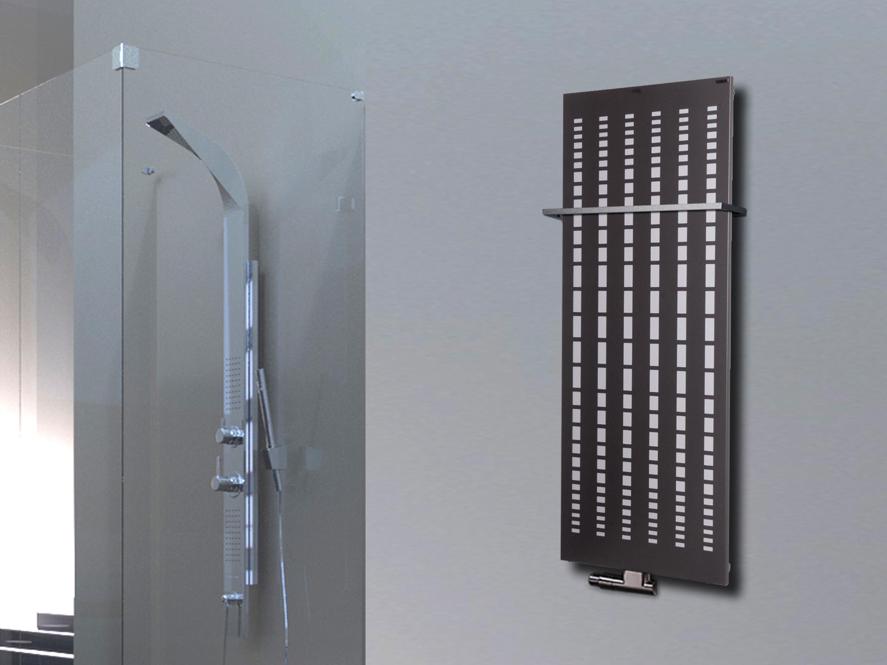 BADHEIZKÖRPER Design broken Mirror 2 120x47cm 799 Watt anthrazit - moonstone (+1 Halter 15mm) SZAGATO Designheizkörper Mittelanschluss Handtuchwärmer