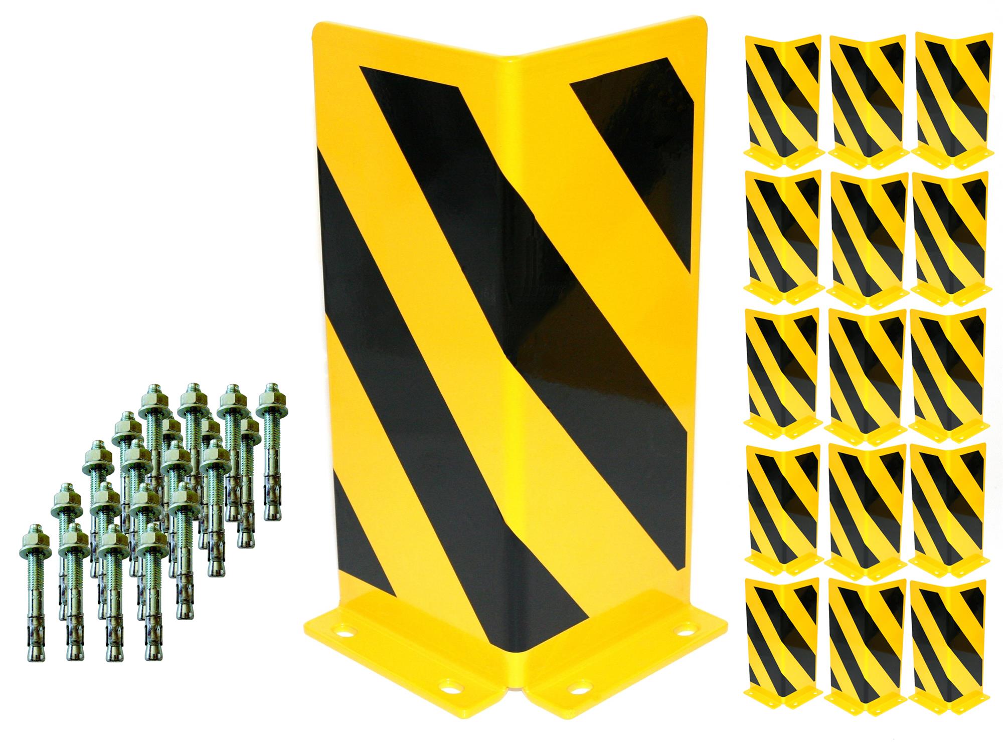 Rammschutz SET (16 Stück) 400x165x165x5 mm gerade + 64 Einschlagdübel SZAGATO Regal Anfahrschutz Regale Rammschutzbügel Rammschutzecke