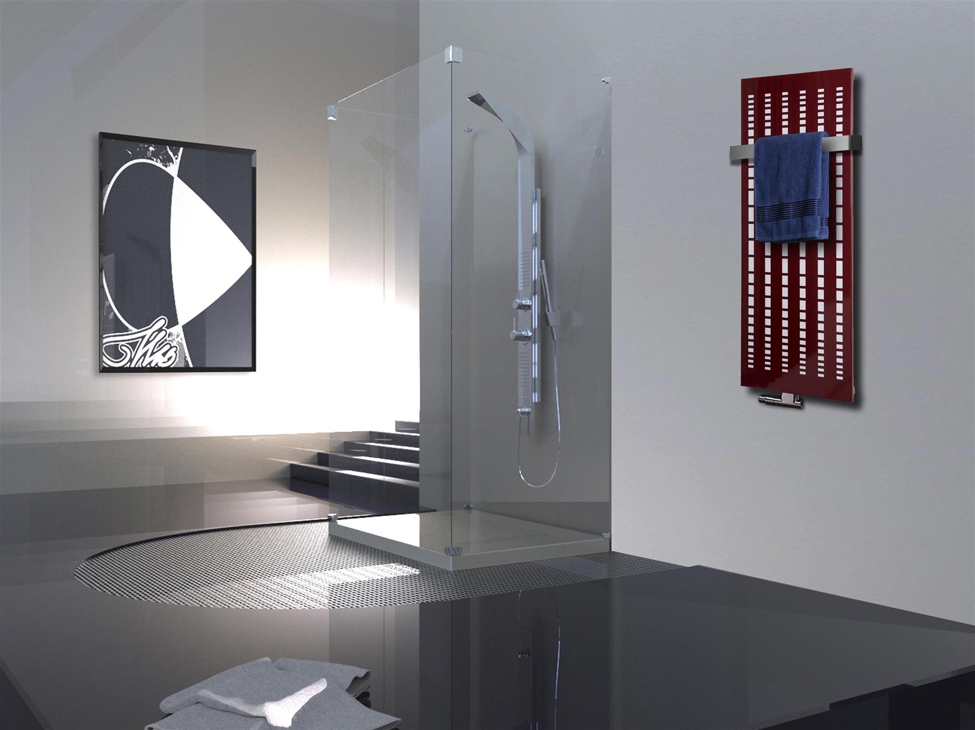 BADHEIZKÖRPER Design broken Mirror 2 120x47cm 799Watt rot (+1 Halter 50mm) SZAGATO Designheizkörper Handtuchheizkörper Mittelanschluss Handtuchwärmer