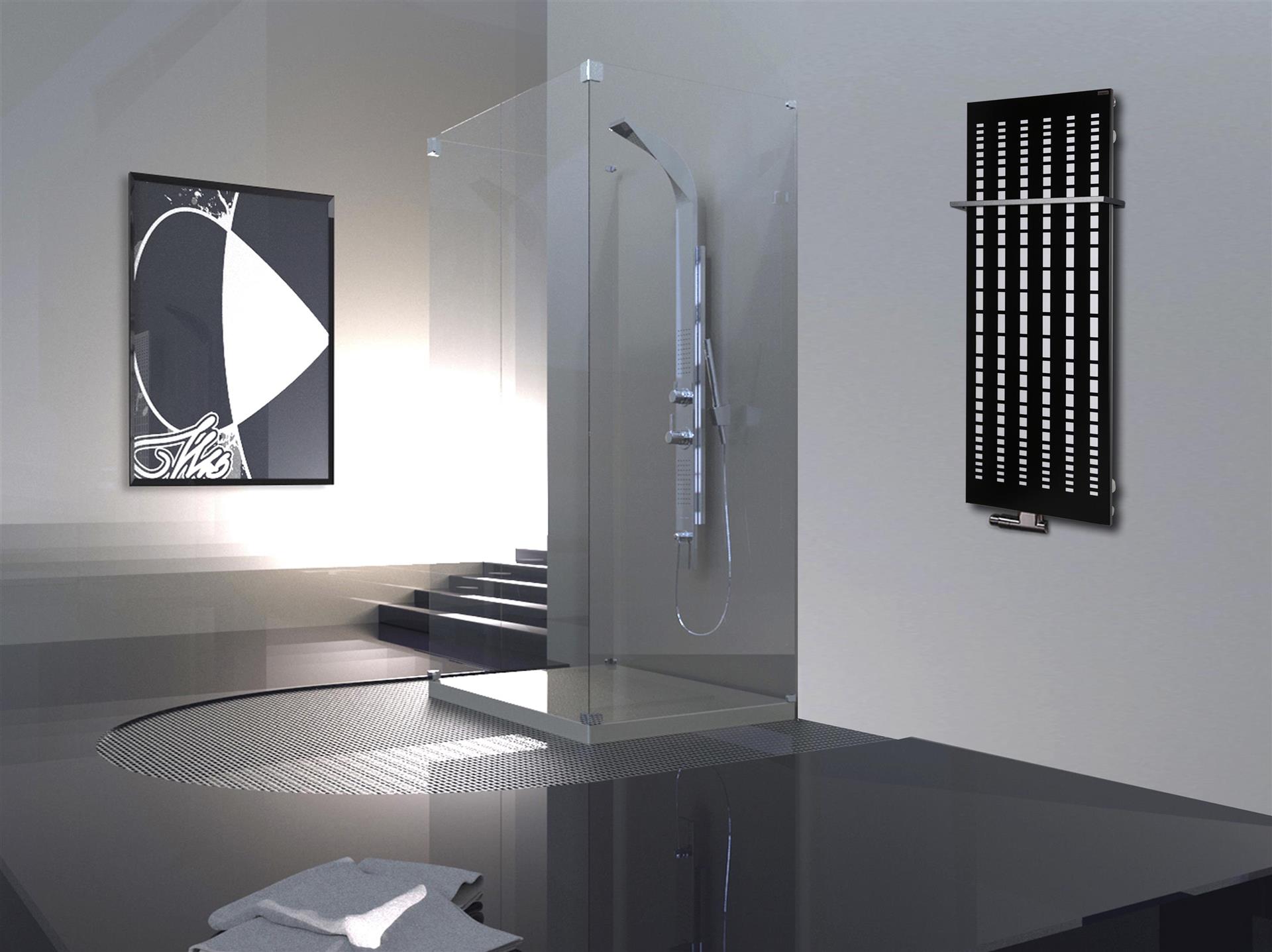 BADHEIZKÖRPER Design broken Mirror 2 120x47cm 799 Watt schwarz (+1 Halter 15mm) SZAGATO Designheizkörper Handtuchheizkörper mit Mittelanschluss