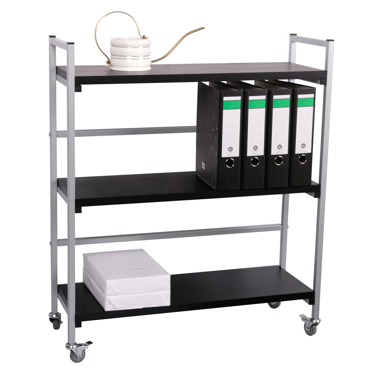 Tischwagen / Ordner-Rollwagen HxBxT 100x89x30cm 3 Böden schwarz SZAGATO Made in Germany Büro Rollwagen Roller Regal Rollregal Archiv Akten