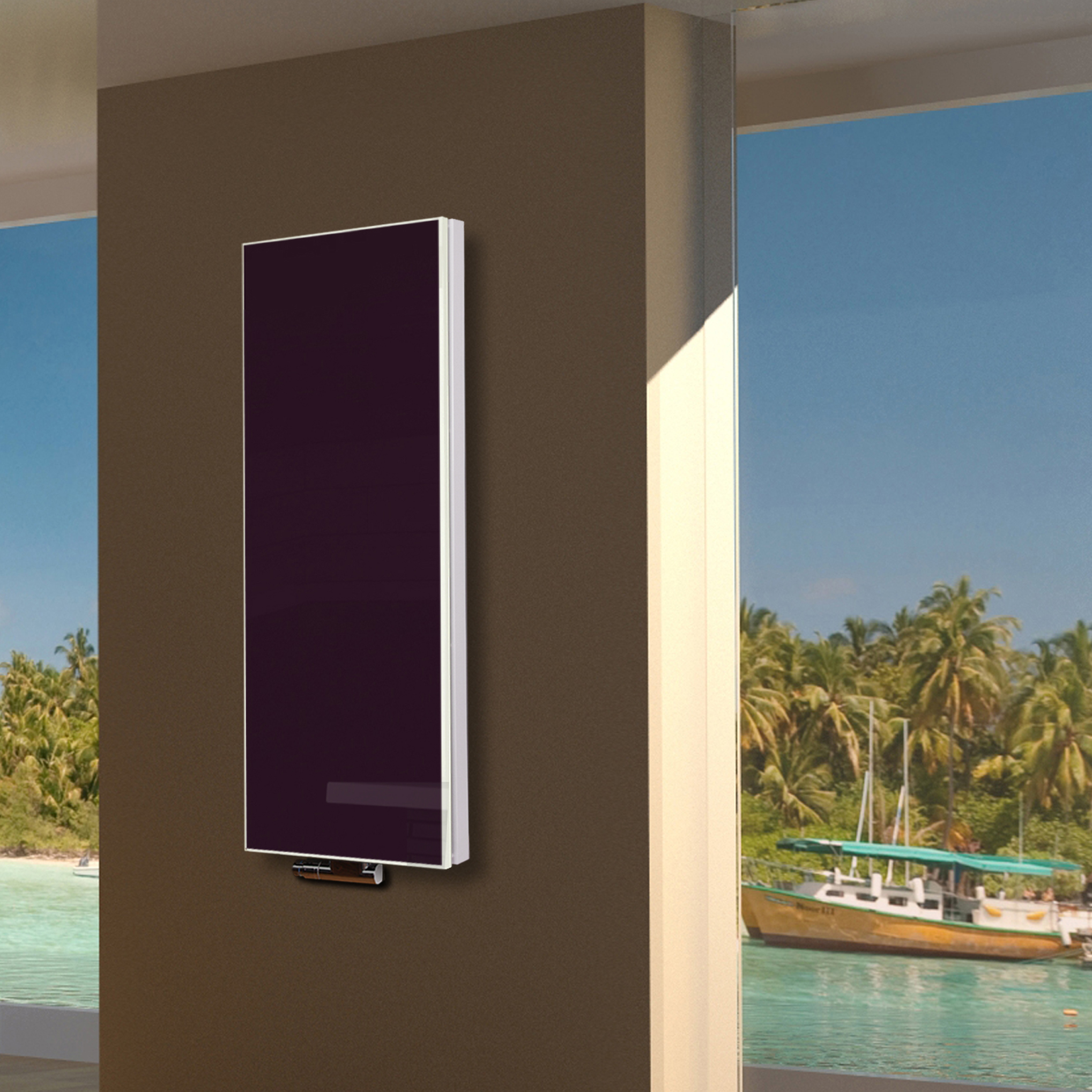 BADHEIZKÖRPER mit Glas Montevideo 5 Glasfront 120x47cm 1458 Watt violett SZAGATO Design Heizkörper Handtuchheizkörper Mittelanschluss Handtuchwärmer