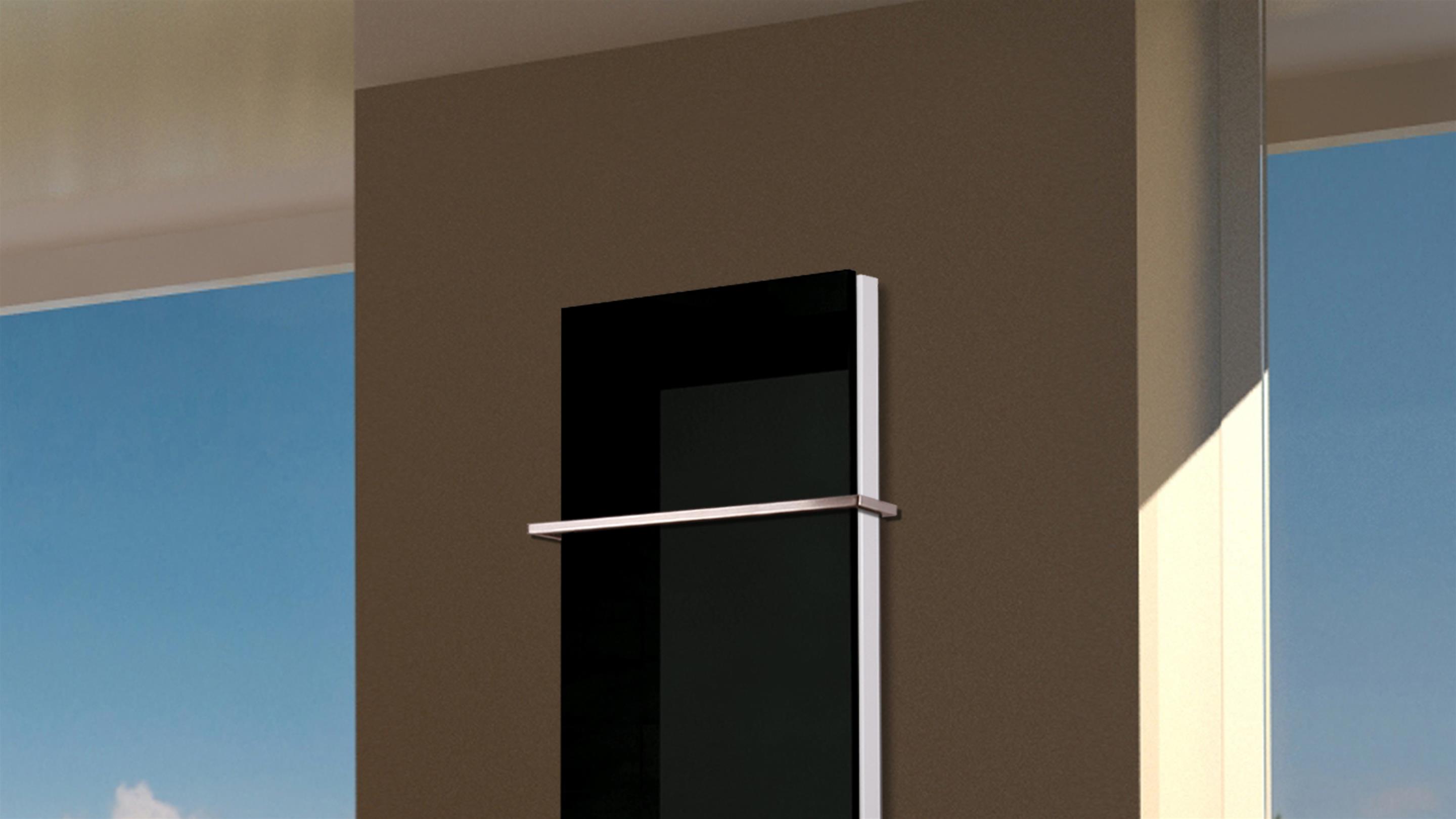 BADHEIZKÖRPER mit Glas Montevideo 5 Glasfront 120x47cm 1458Watt schwarz +1 Halter 15mm SZAGATO Designheizkörper Handtuchheizkörper Mittelanschluss