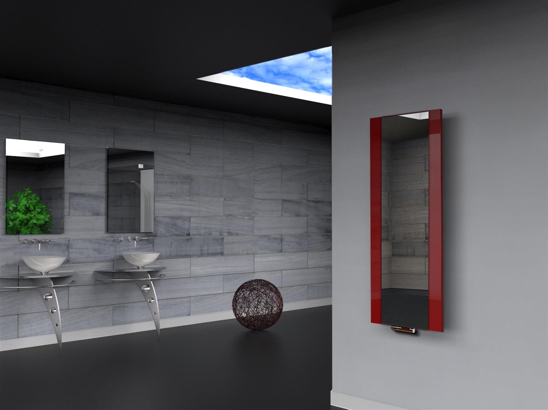 BADHEIZKÖRPER mit Spiegel Design Singapur 2 120x47cm 799 Watt rot SZAGATO Designheizkörper Handtuchheizkörper mit Mittelanschluss Handtuchwärmer