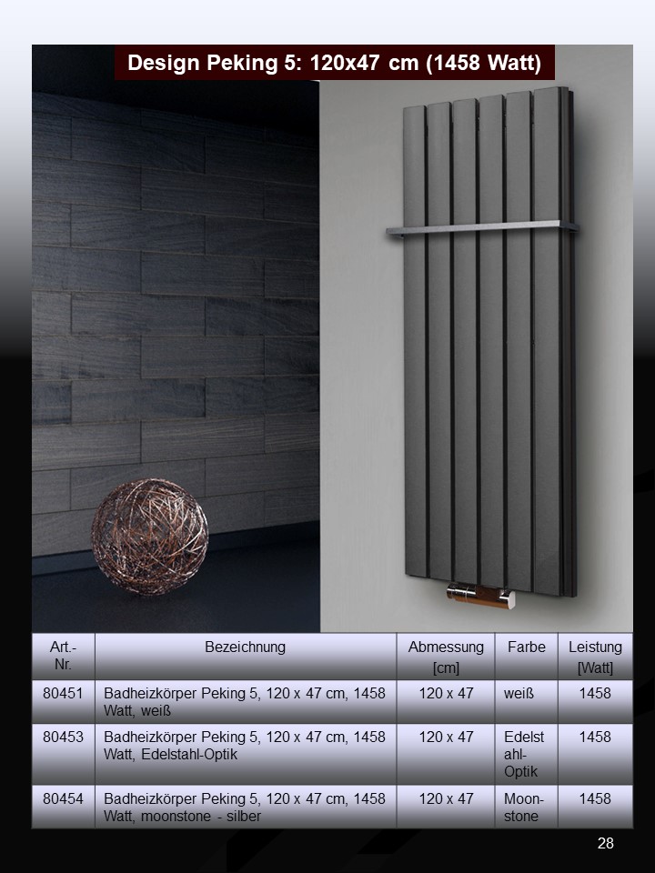 BADHEIZKÖRPER Design Peking 5 120x47cm 1458 Watt moonstone (+1 Halter 50mm glänzend) SZAGATO Designheizkörper Handtuchheizkörper mit Mittelanschluss Handtuchwärmer