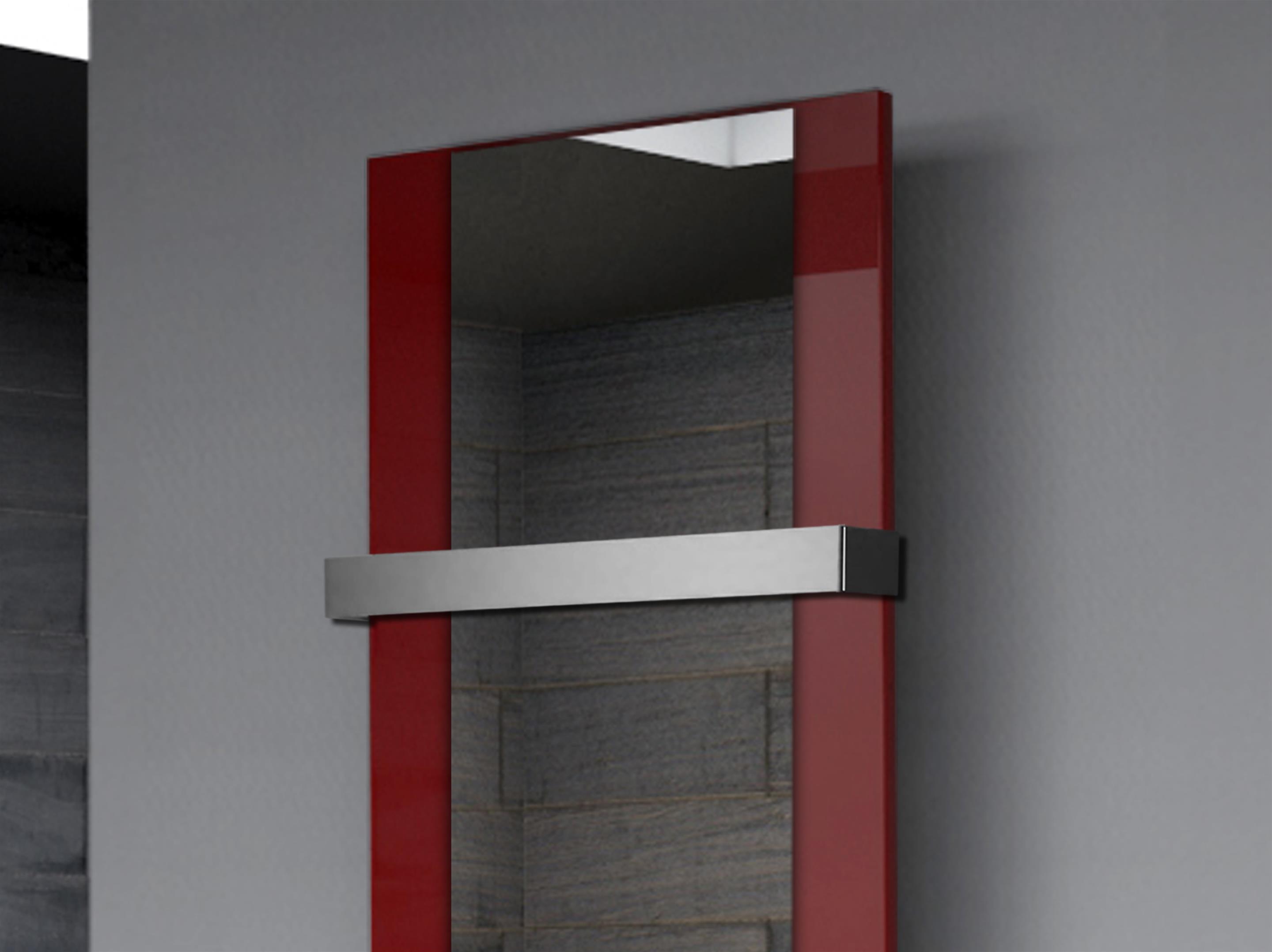 BADHEIZKÖRPER mit Spiegel Design Singapur 2 120x47cm 799 Watt rot  (+1 Halter 50mm) SZAGATO Designheizkörper mit Mittelanschluss Handtuchwärmer