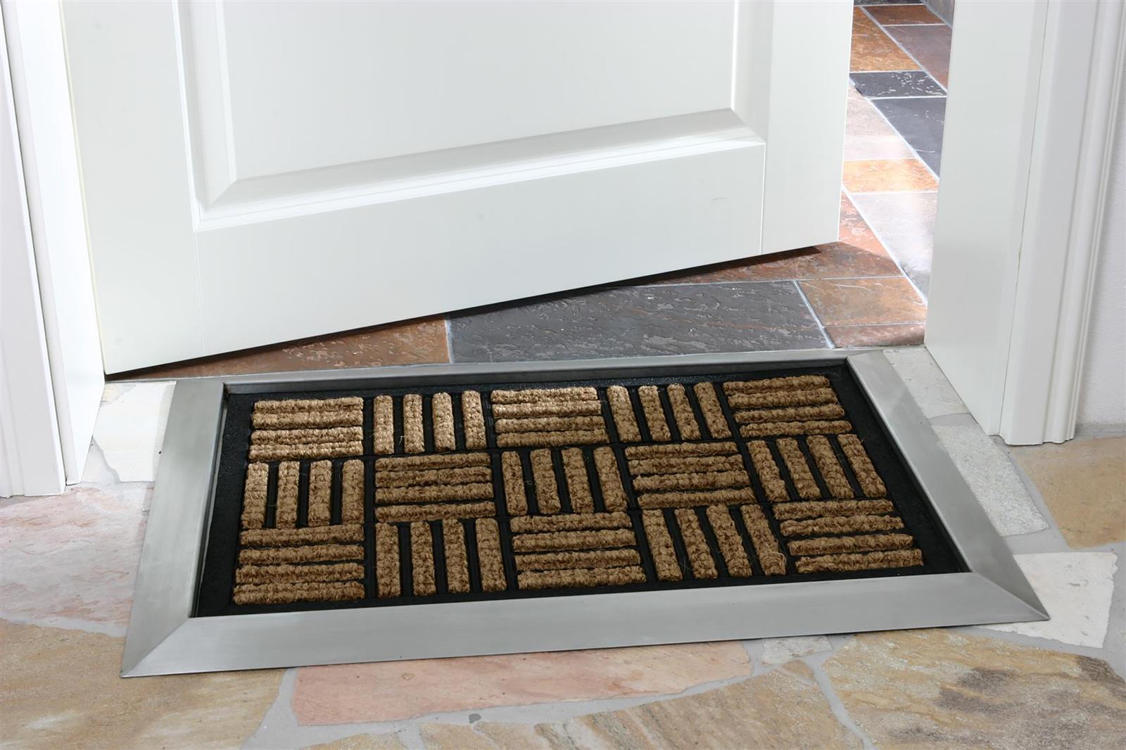 Fußmatte mit Edelstahl-Rahmen 70x50cm Design 12 Kokos - Gummi SZAGATO Edelstahl Fußmatte Schuhabstreifer Edelstahl außen Fussmatte Edelstahl aussen