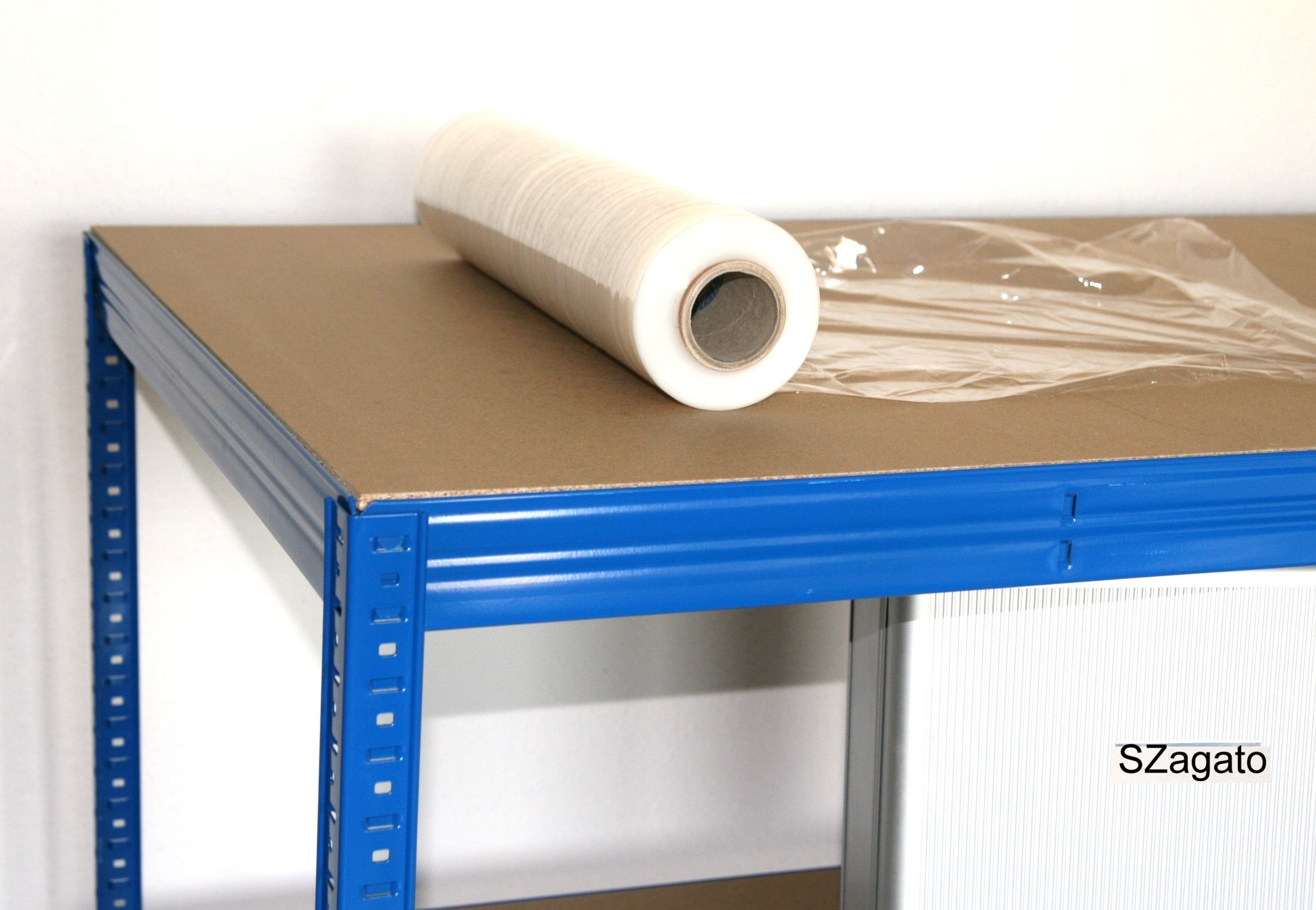 Werkbank Verpackungstisch 350 kg Profi 100x150x80cm 2 Böden blau SZAGATO Werkbank als Regal Werkbänk Metallregal Fachbodenregal Regalsystem