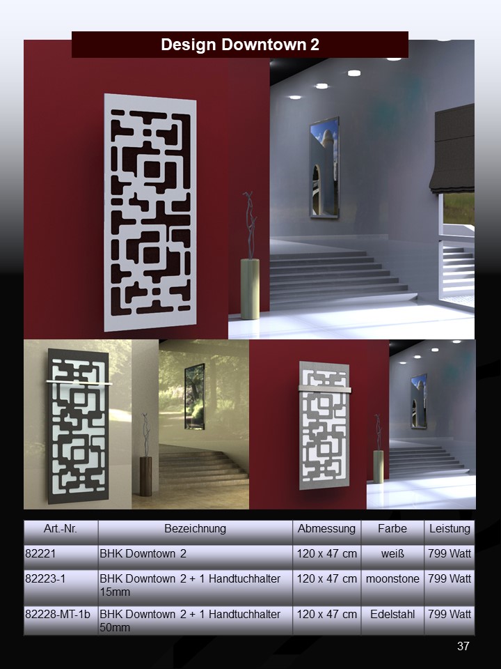 BADHEIZKÖRPER Design Downtown 2 120x47cm 799 Watt Edelstahl matt (+1 Halter 15mm) SZAGATO Bad Wohnraum-Heizkörper (Mittelanschluss)