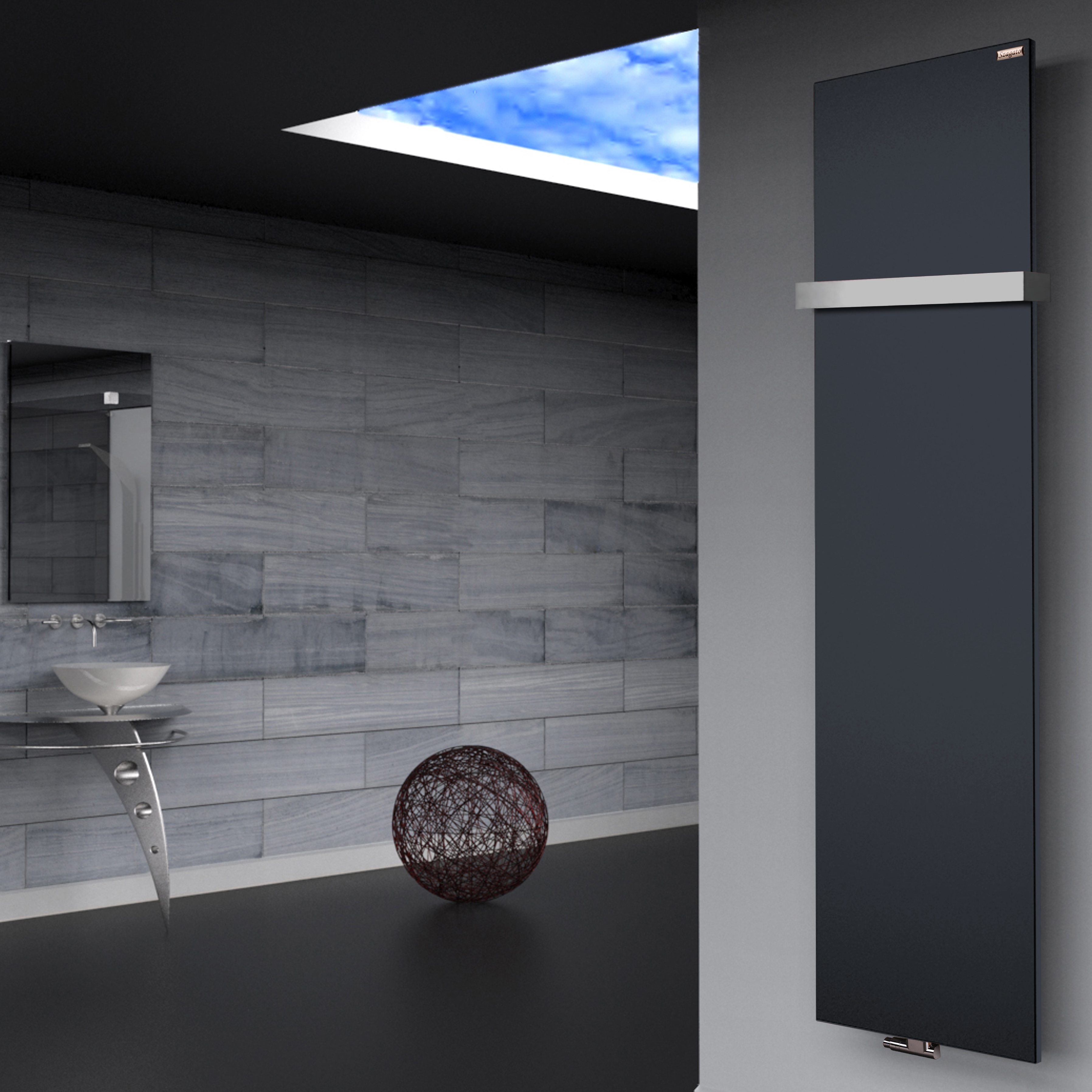 BADHEIZKÖRPER Design Mirror Steel 3 180x47cm 1118 Watt anthrazit (+1 Halter 50mm) SZAGATO Designheizkörper Handtuchheizkörper mit Mittelanschluss