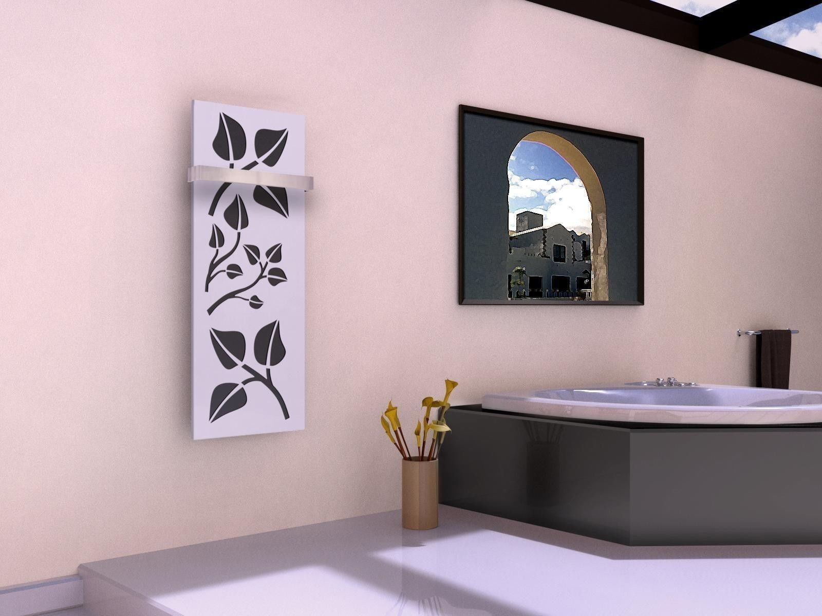 BADHEIZKÖRPER Design Leaves 2 120x47cm 799 Watt weiß (+1 Halter 50mm) SZAGATO Designheizkörper Handtuchheizkörper mit Mittelanschluss Handtuchwärmer