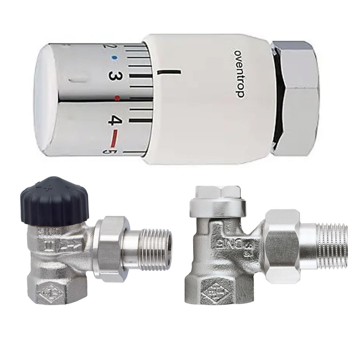 Heizkörper Anschluss SET Seitenanschluss 1/2 Zoll mit Thermostat weiß SZAGATO Anschluss Set Badheizkörper Anschluss Heizkörper Mittelanschlussblock