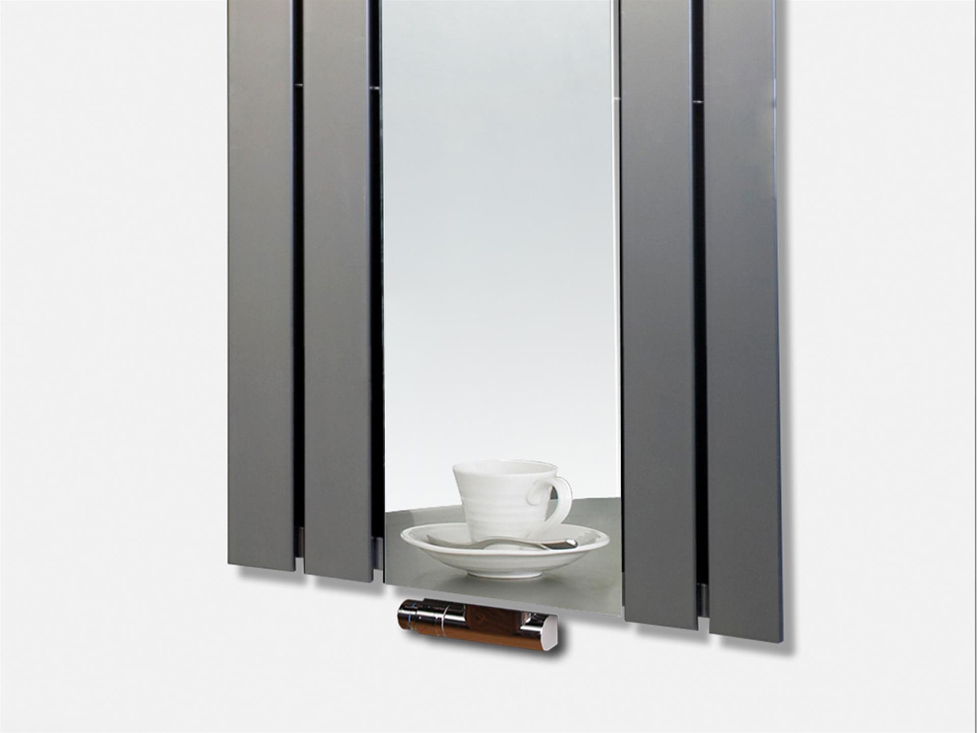 BADHEIZKÖRPER mit Spiegel Design Shanghai 2 120 x 55cm 581 Watt Edelstahloptik SZAGATO Hadntuchwärmer Handtuchheizkörper mit Mittelanschluss