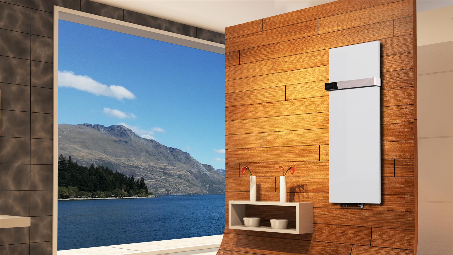 BADHEIZKÖRPER Design Mirror Steel 2 120x47cm 799 Watt weiß (+1 Halter glänzend 50mm) SZAGATO Handtuchheizkörper mit Mittelanschluss Handtuchwärmer