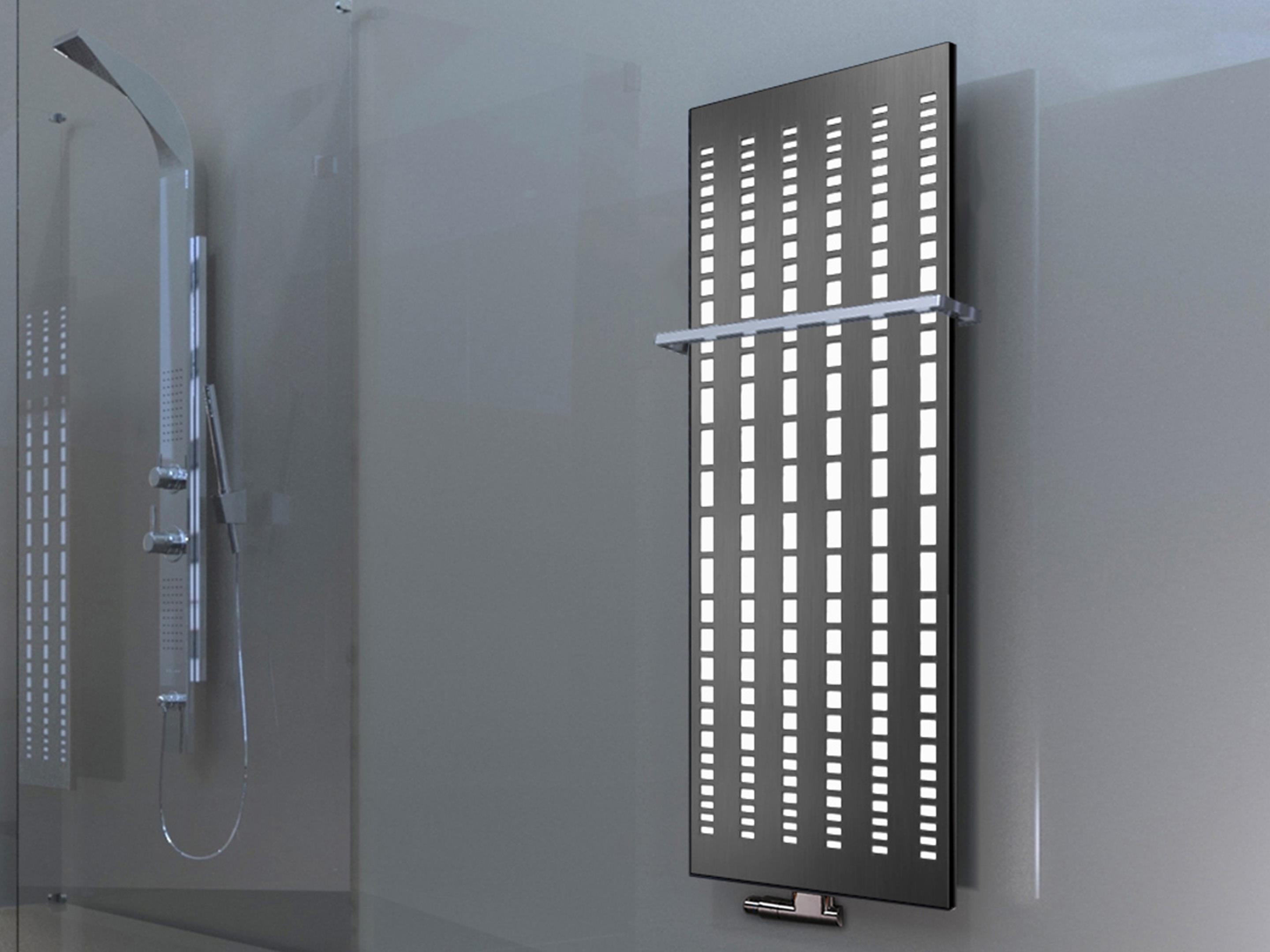 BADHEIZKÖRPER Design broken Mirror 2 120x47cm 799 Watt Edelstahl matt (+1 Halter 15mm) SZAGATO Designheizkörper mit Mittelanschluss Handtuchwärmer